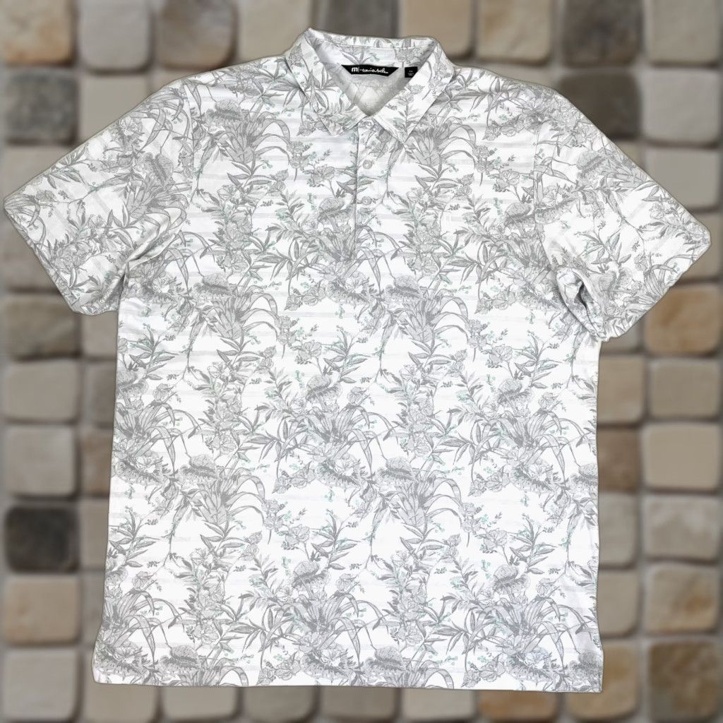 TravisMathew VINTAGE Travis Mathew Stay On Target Polo Shirt Floral XXL Men’s Short Sleeve White Gray Cotton Blend Polo Mens Size US XXL / EU 58 / 5 - 1 Thumbnail
