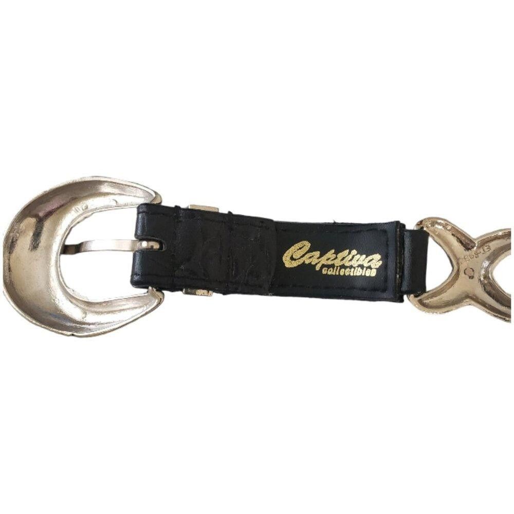 Designer Vintage Ladies Captive Black & Silver Heavy Leather Belt Size ONE SIZE - 9 Thumbnail
