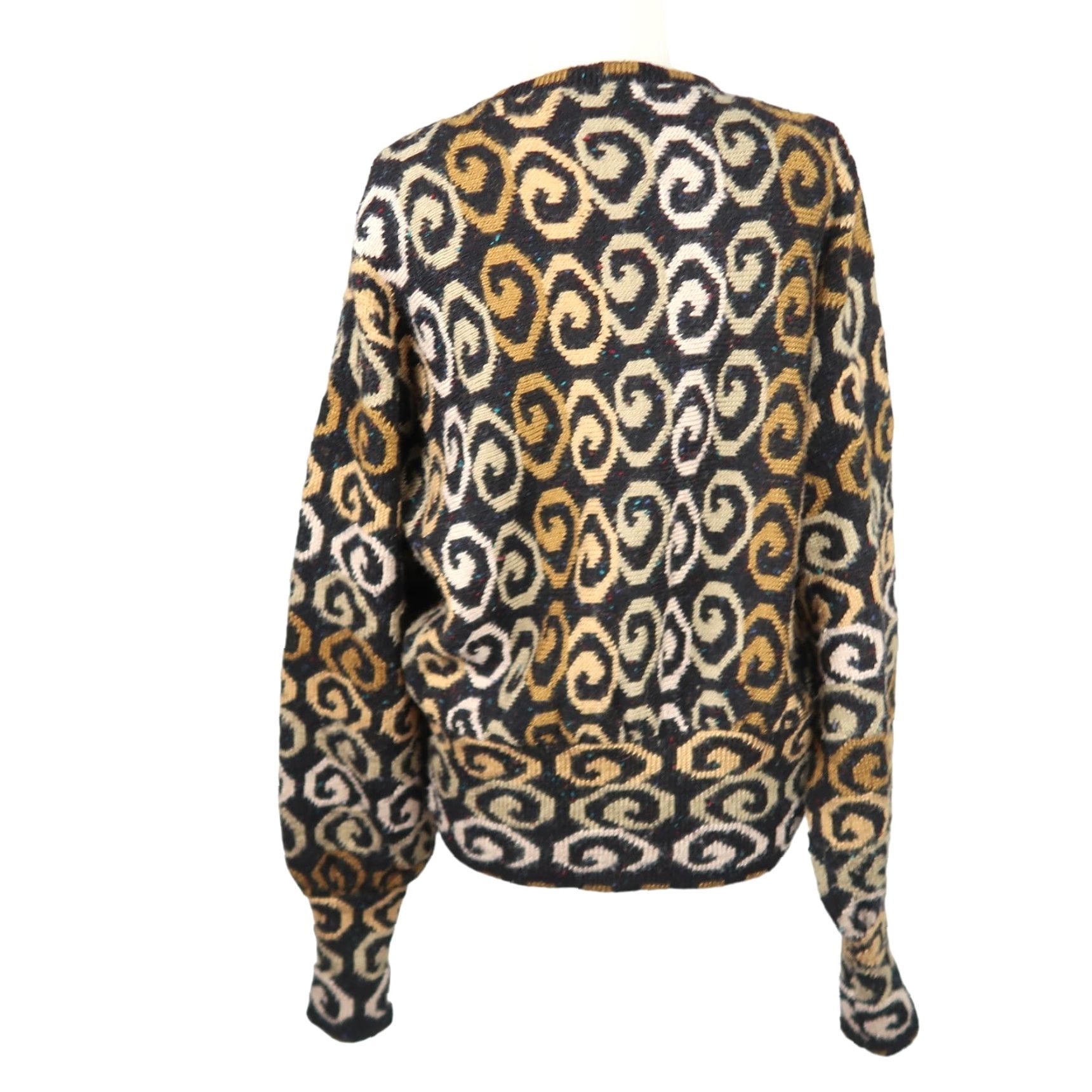 Nordstrom VINTAGE Nordstrom Gallery Cardigan Wool Silk Ballon Sleeve Black Tan Print S Women 80s Fall Winter Geometric Swirl Pattern Knit Size S / US 4 / IT 40 - 4 Thumbnail