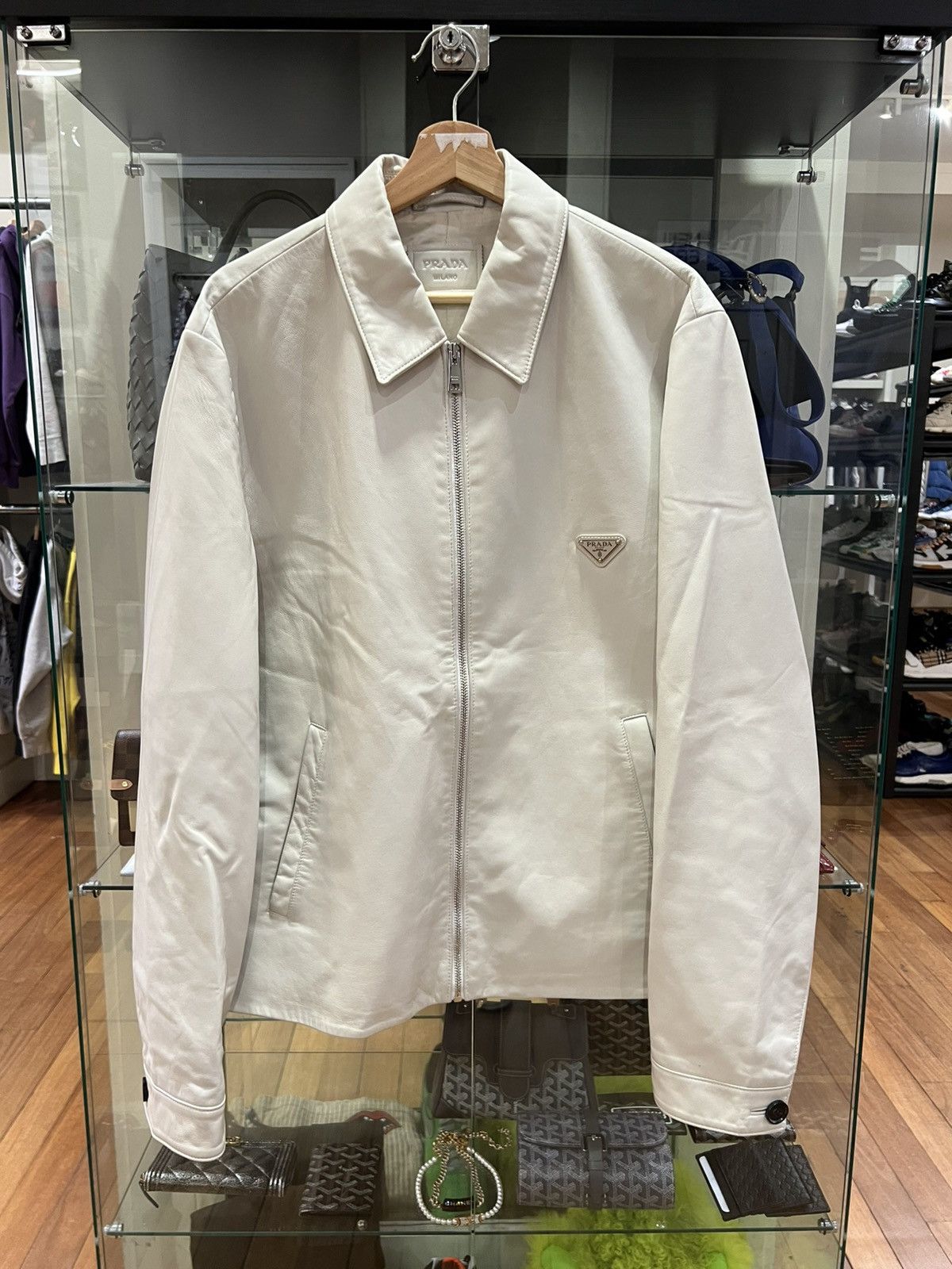 Prada Prada leather zip up overshirt jacket white Size US XL / EU 56 / 4 - 1 Thumbnail