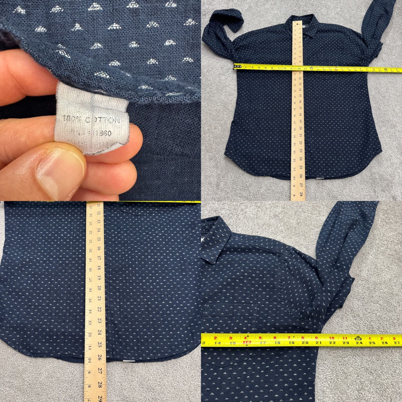 Vintage Blade + Blue Shirt Mens Small Navy Blue Cotton Long Sleeve Button-Up Geometric Button-Down Casual, Workwear, Travel Size US S / EU 44-46 / 1 - 8 Thumbnail