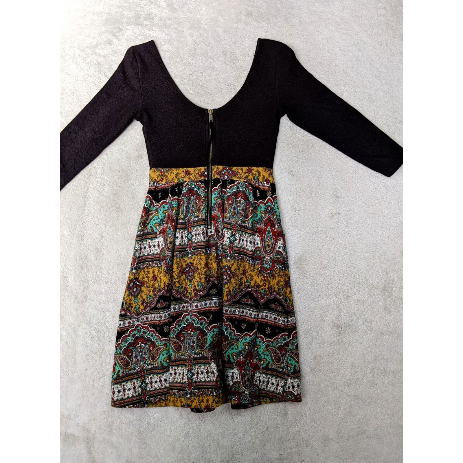 Anthropologie Anthropologie Maeve Womens Dress Boho Paisley 0 Black Gauze Scoop Midi 3/4 Sleeve Hippie Cotton Polyester Spandex Size XS / US 0-2 / IT 36-38 - 7 Thumbnail