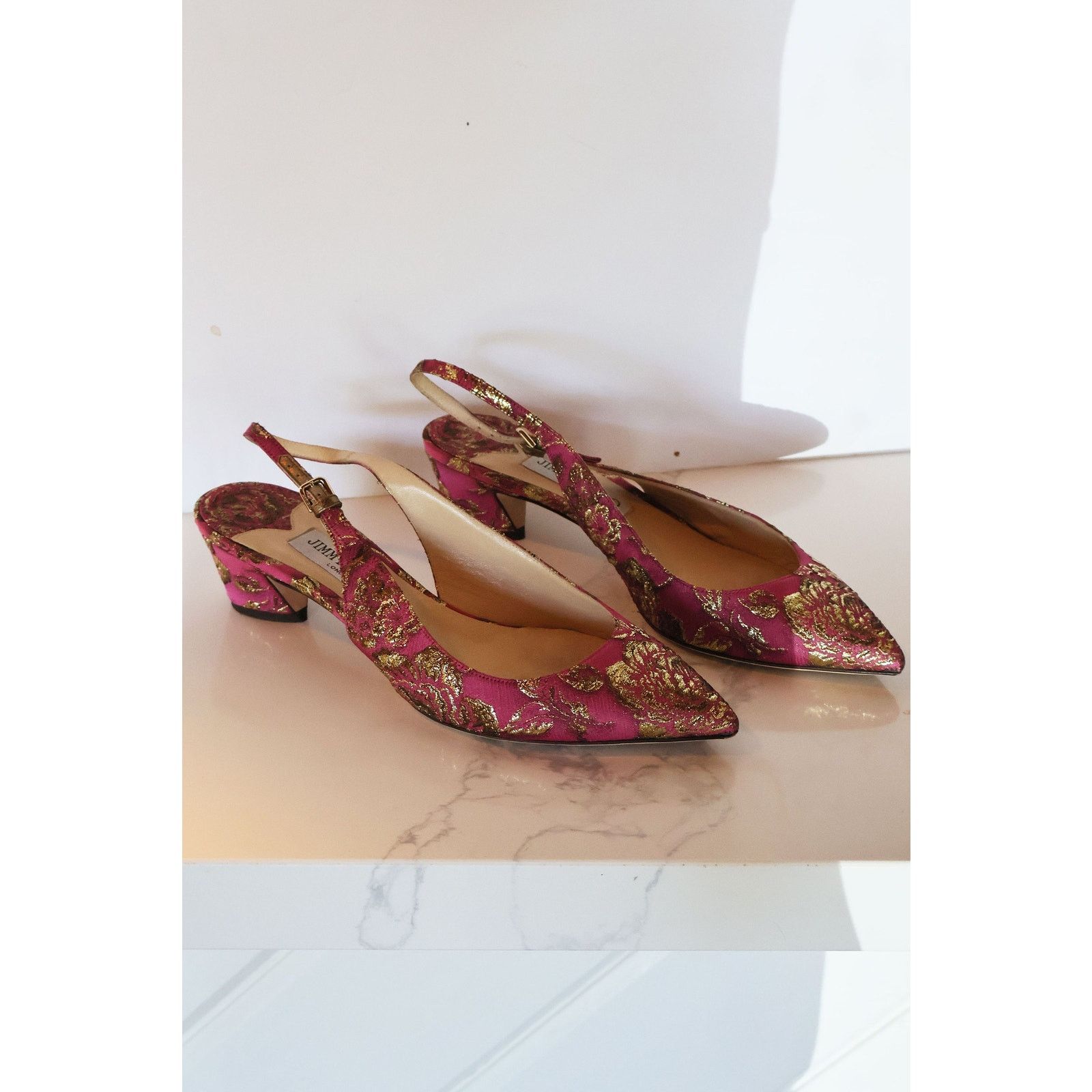 Jimmy Choo Vintage Jimmy Choo Gemma Metallic Brocade Slingbacks Size US 9 / IT 39 - 2 Thumbnail