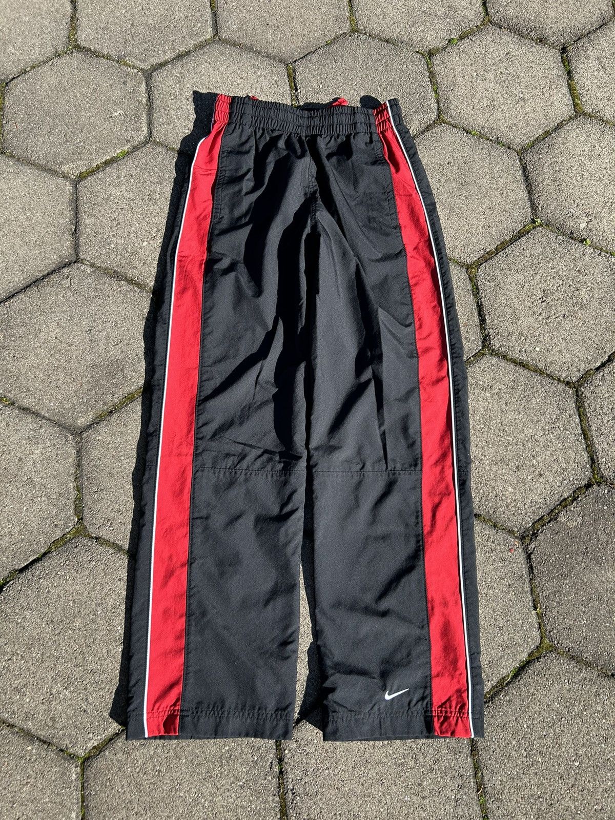 Pre-owned Nike X Vintage 90's Nike Swoosh Track Pants In Black/white/red