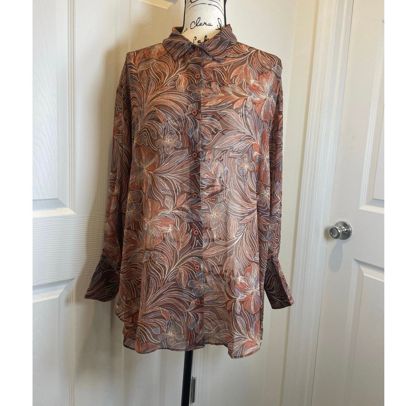 & Other Stories NEW OLIVACEOUS BLOUSE BOHO CHIC OVERSIZED SZ M BROWN FLORAL Size M / US 6-8 / IT 42-44 - 2 Thumbnail