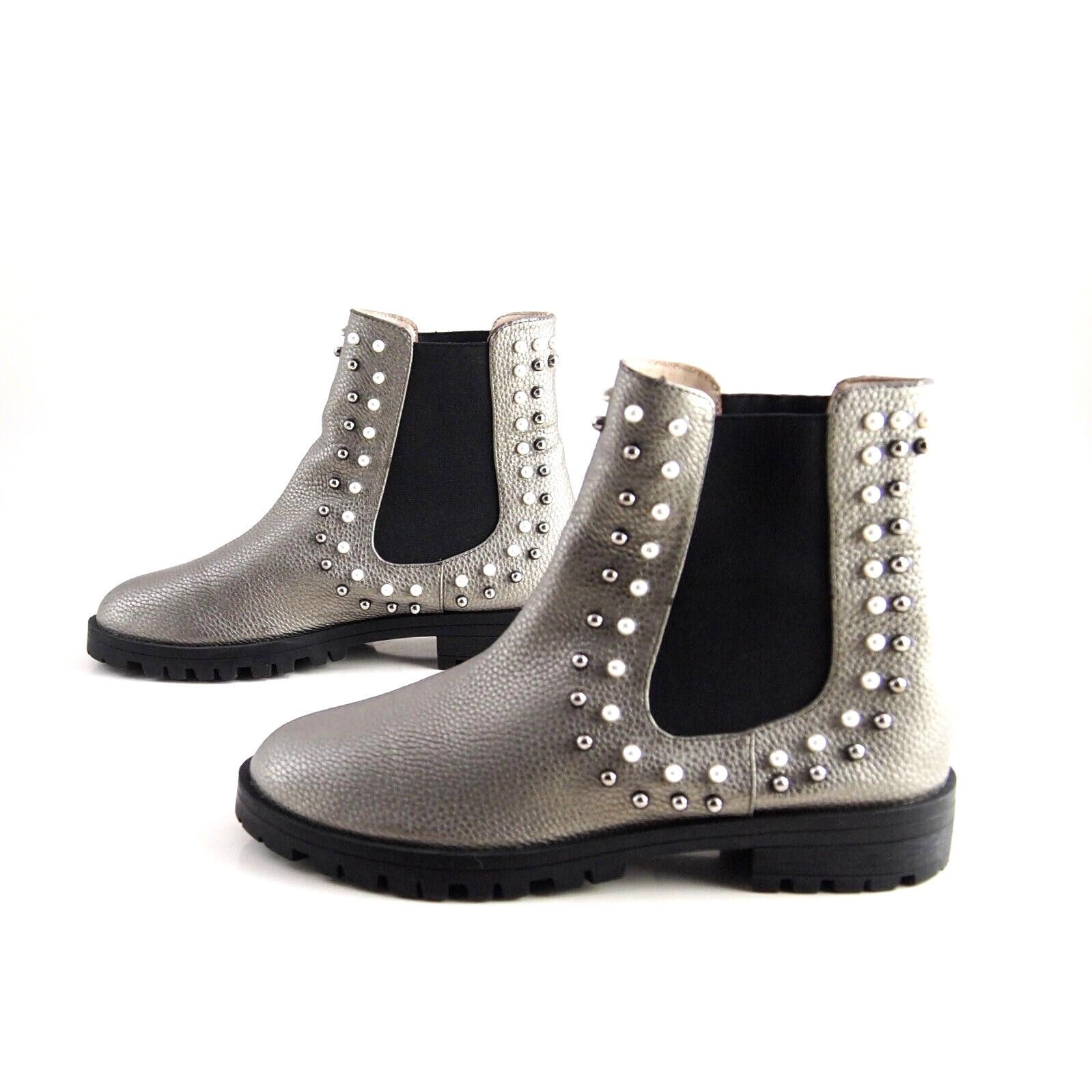 Designer Twinset Chelsea Boots Studded Silver Leather US 9 EU 39 Size US 9 / IT 39 - 2 Thumbnail