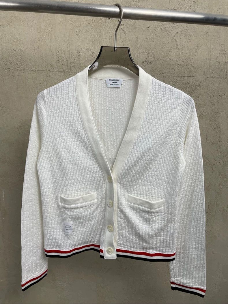 Thom Browne Thom browne White sequin puppy hem striped cardigan jacket Size XS / US 0-2 / IT 36-38 - 3 Thumbnail