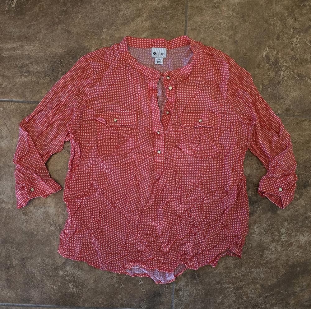 Designer Red White Detailed STYLUS Buttoned Blouse Size XL / US 12-14 / IT 48-50 - 1 Thumbnail