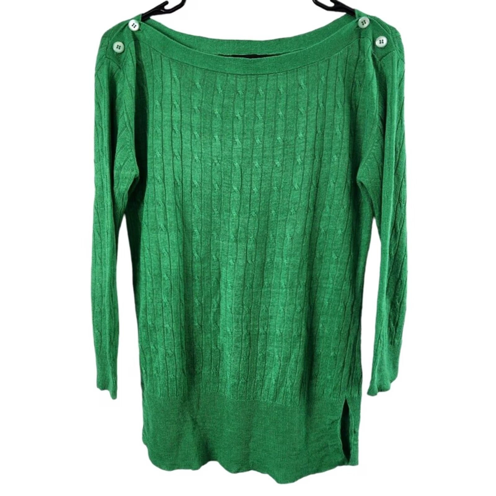 J.Crew J.CREW Womens S Linen Sweater Cable-Knit Pullover 3/4 Sleeve Green VINTAGE? Size S / US 4 / IT 40 - 2 Thumbnail