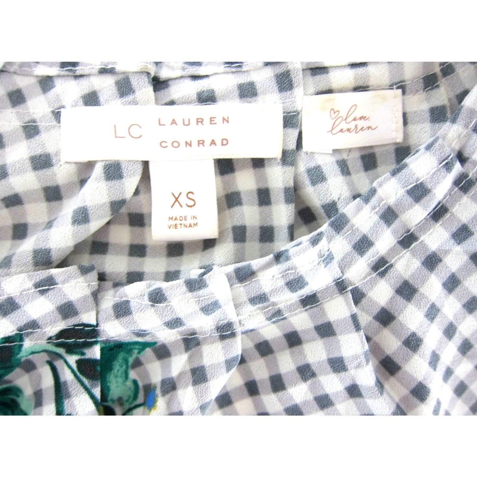 Vintage LC Lauren Conrad Plaid Floral Grey White Cap Sleeve Sheath Dress XS Size XS / US 0-2 / IT 36-38 - 3 Thumbnail