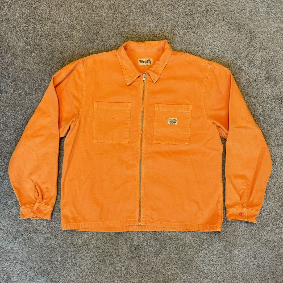 image of Stussy Washed Canvas Zip Work Shirt - Orange, Men's (Size XL)