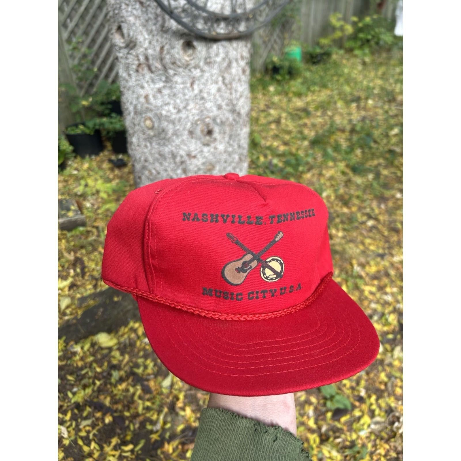 Vintage VINTAGE 80s 90s Snap-Back Hat Cap Nashville Tennessee USA Red Mens Adjustable Snapback Hat City Music USA Size ONE SIZE - 2 Thumbnail