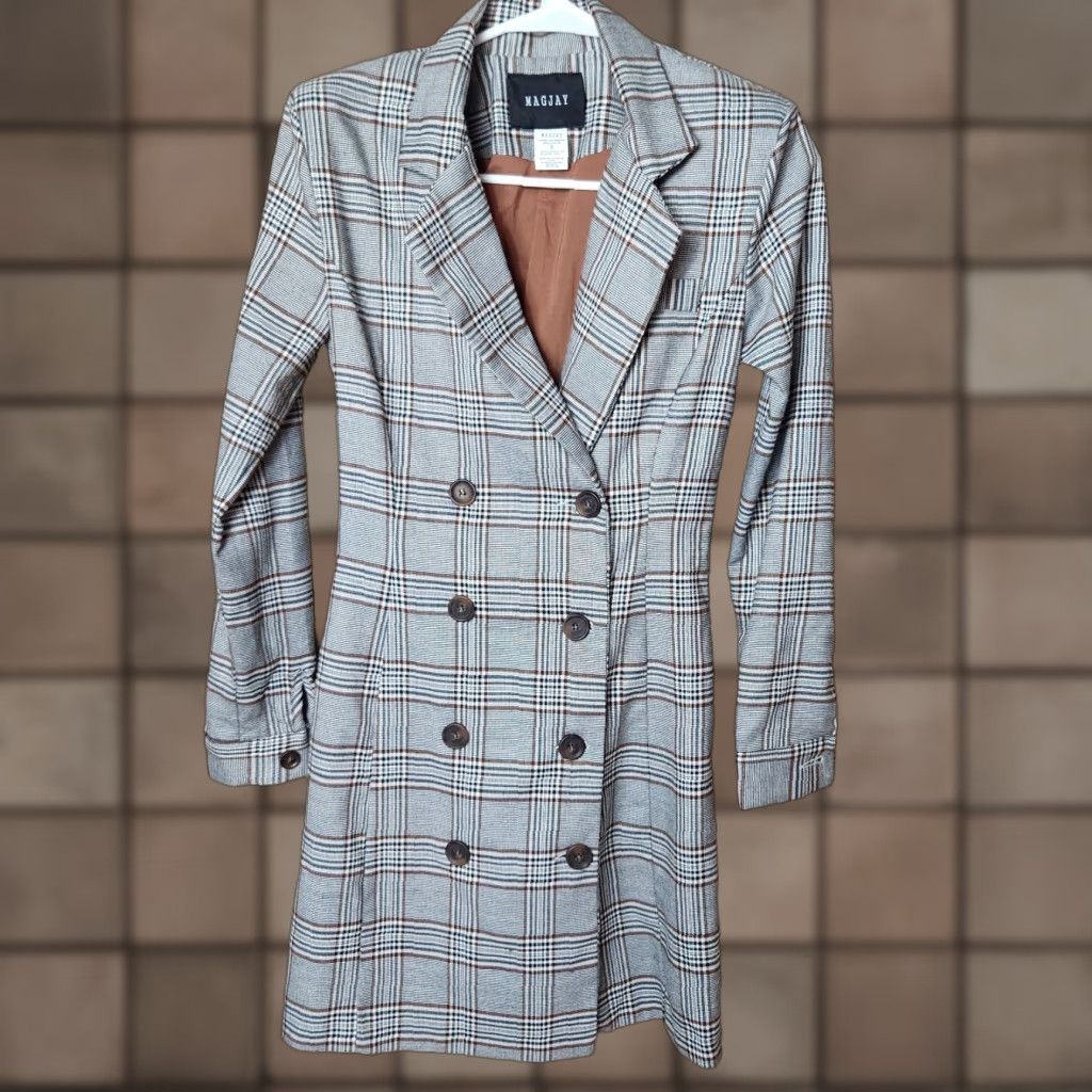 Vintage VINTAGE Magjay Womens Double Breasted Wool/Silk Blend Plaid Trench Dress-Size S Size S / US 4 / IT 40 - 1 Thumbnail