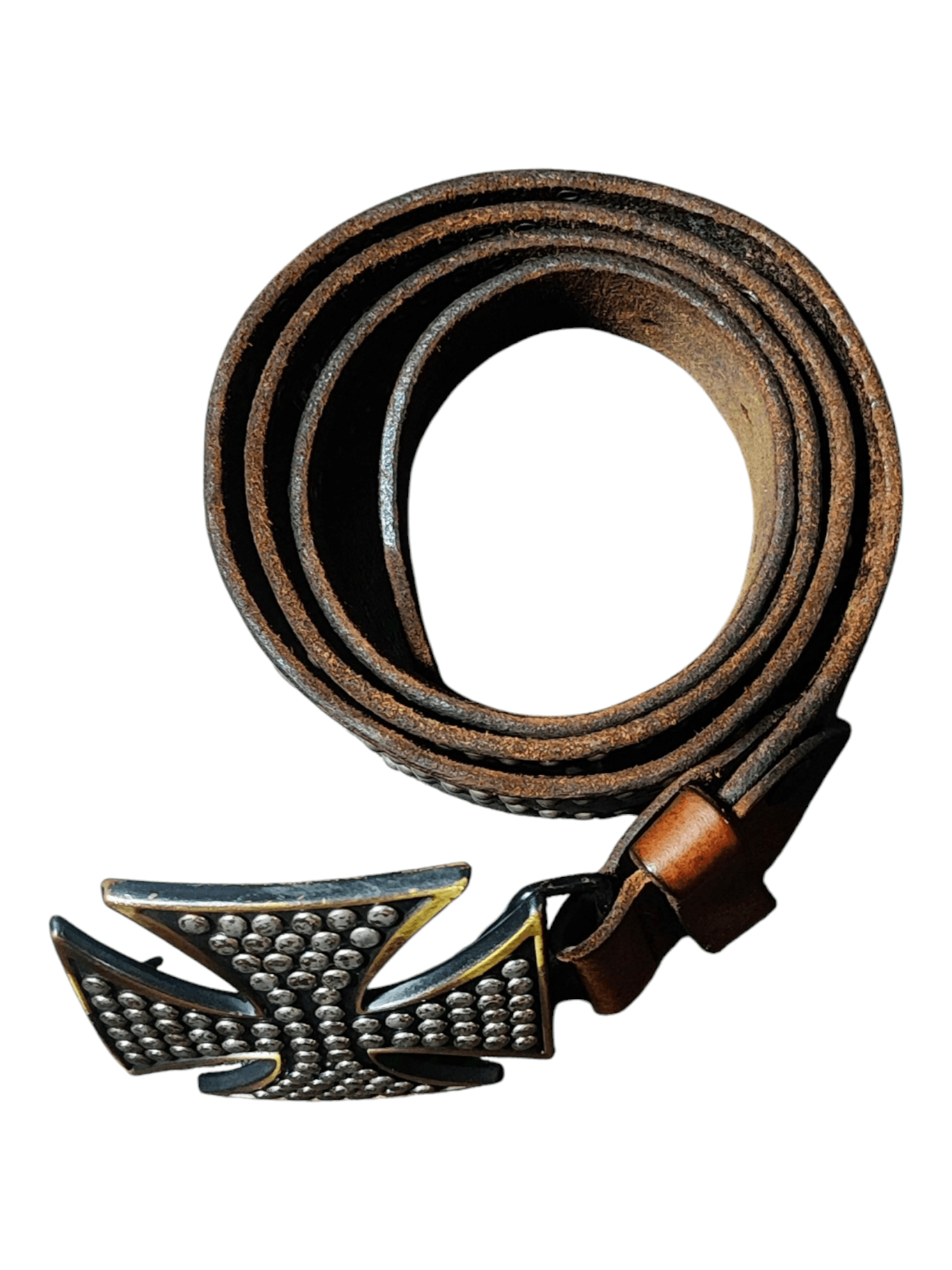 Japanese Brand BIGTRAIN Japan Iron Cross Buckle Genuine Leather Belt Size 38 - 8 Thumbnail