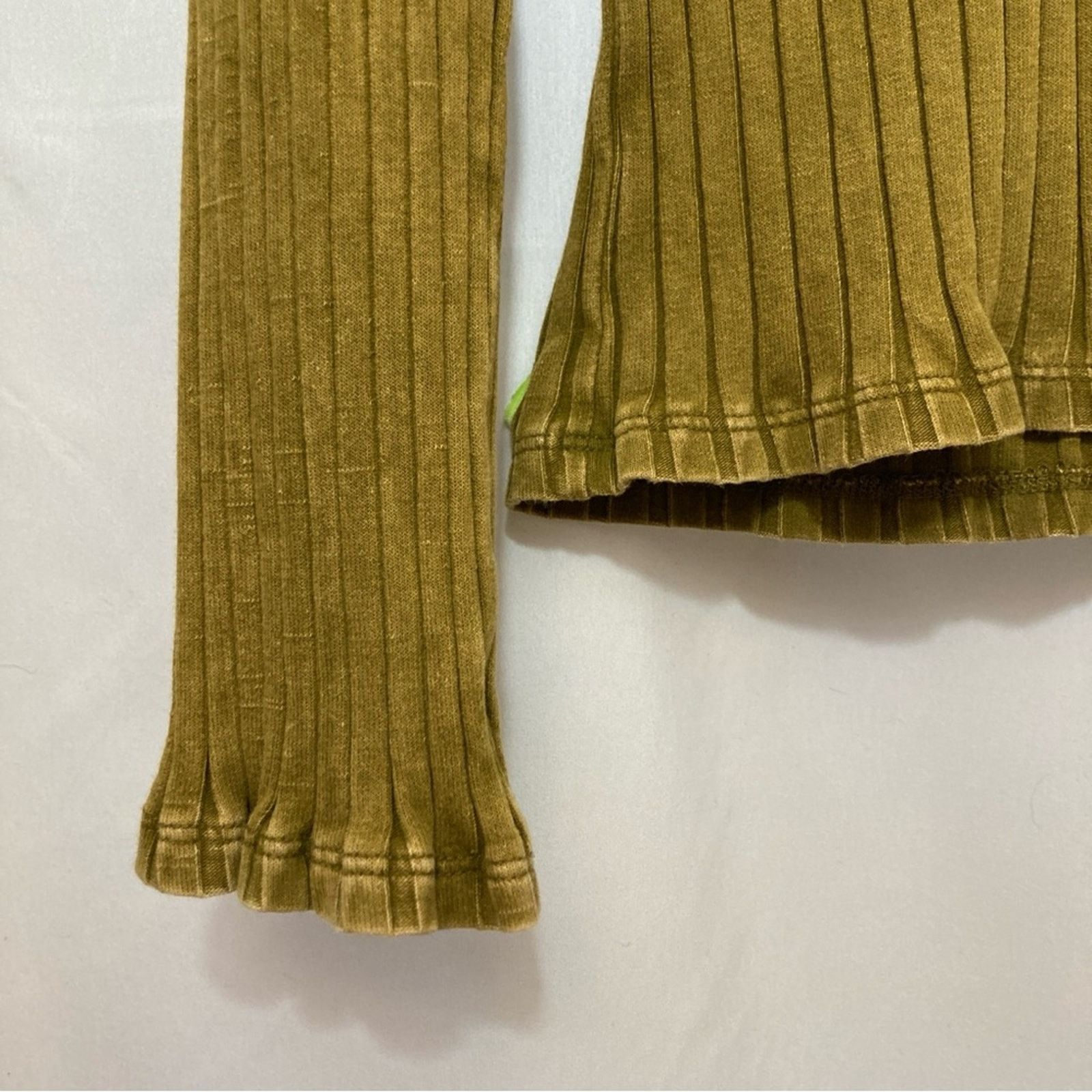 Other Knox Rose Brown Green Ribbed Long Sleeve Blouse Shirt Top Size L / US 10 / IT 46 - 4 Thumbnail