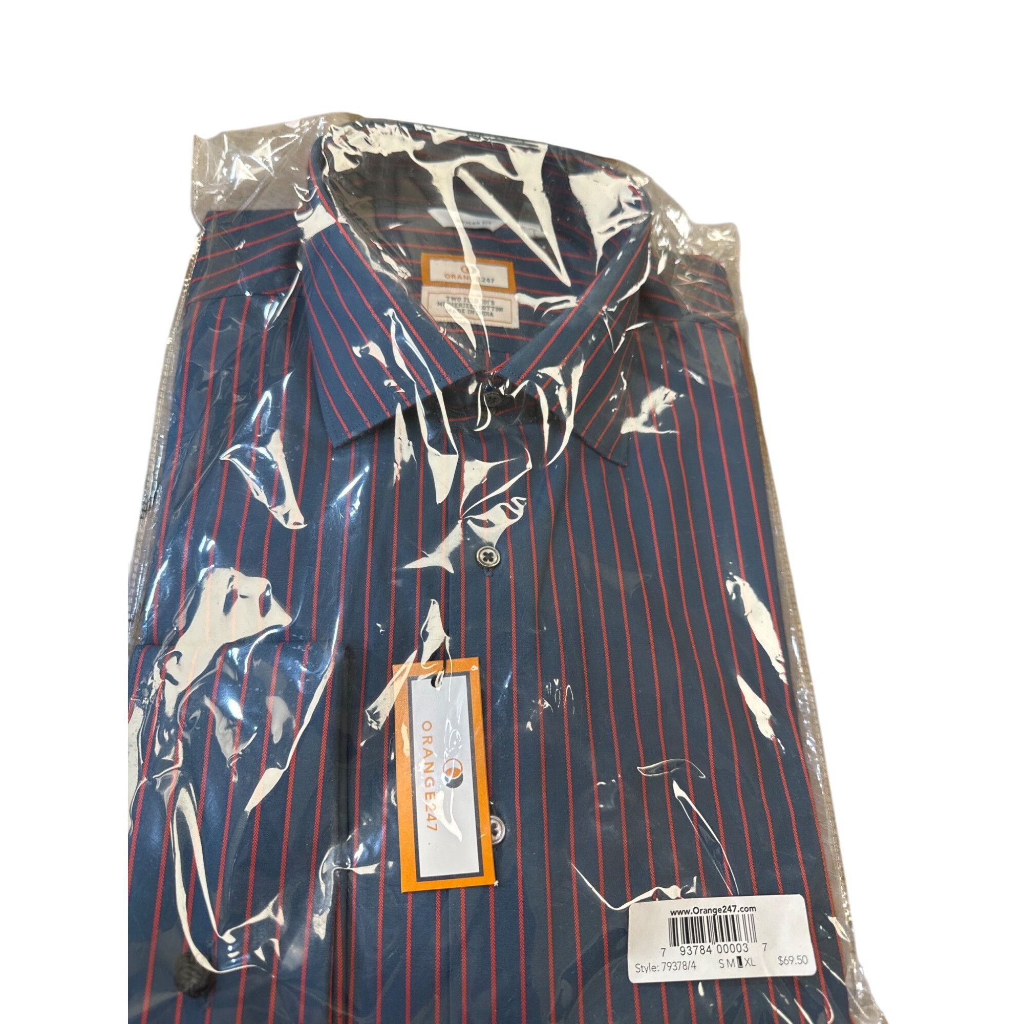 Designer Orange247 Mens Pinstriped Blue & Red Button-Up Long Sleeve S Size US L / EU 52-54 / 3 - 7 Thumbnail