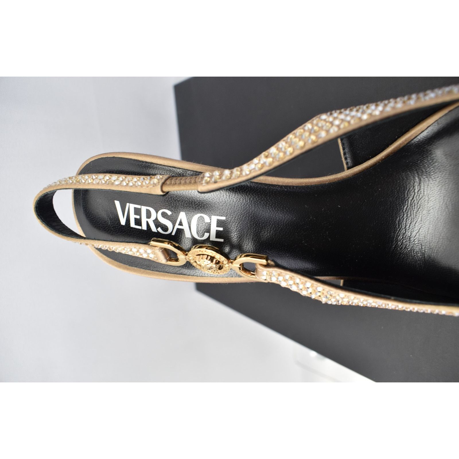 Versace VERSACE NUDE BEIGE SILK GOLD MEDUSA CRYSTALS PUMPS 39.5 ITAL Size US 9.5 / IT 39.5 - 11 Thumbnail