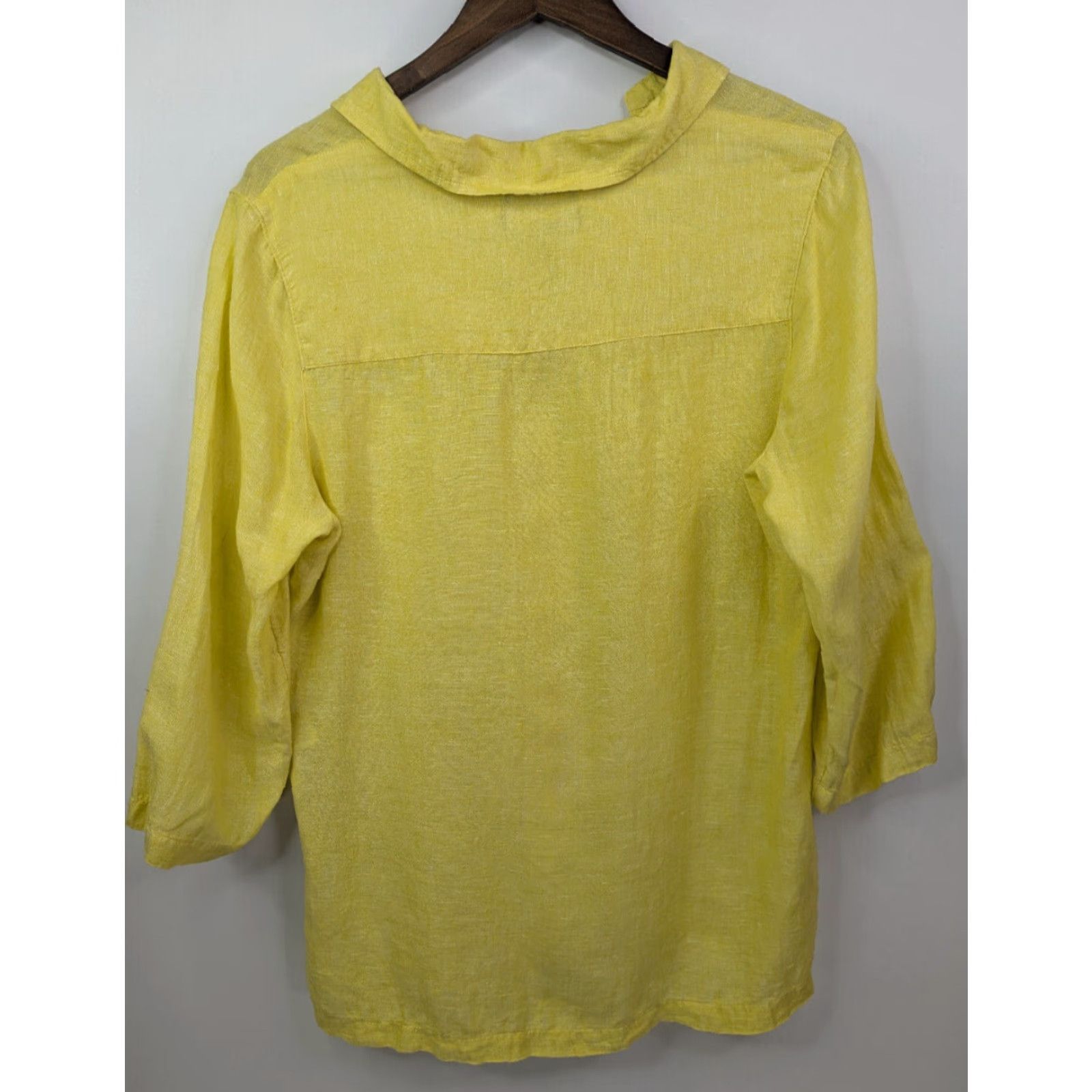 Vintage Tahari Blouse Shirt Womens Large 100% Linen Yellow V-Neck Collared Pullover 3/4 Sleeve Size L / US 10 / IT 46 - 4 Thumbnail