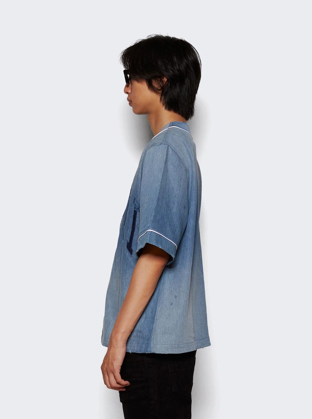 Amiri o1mle0426 Amiri Sunfaded Baseball Shirt in Indigo Blue Size US L / EU 52-54 / 3 - 4 Thumbnail