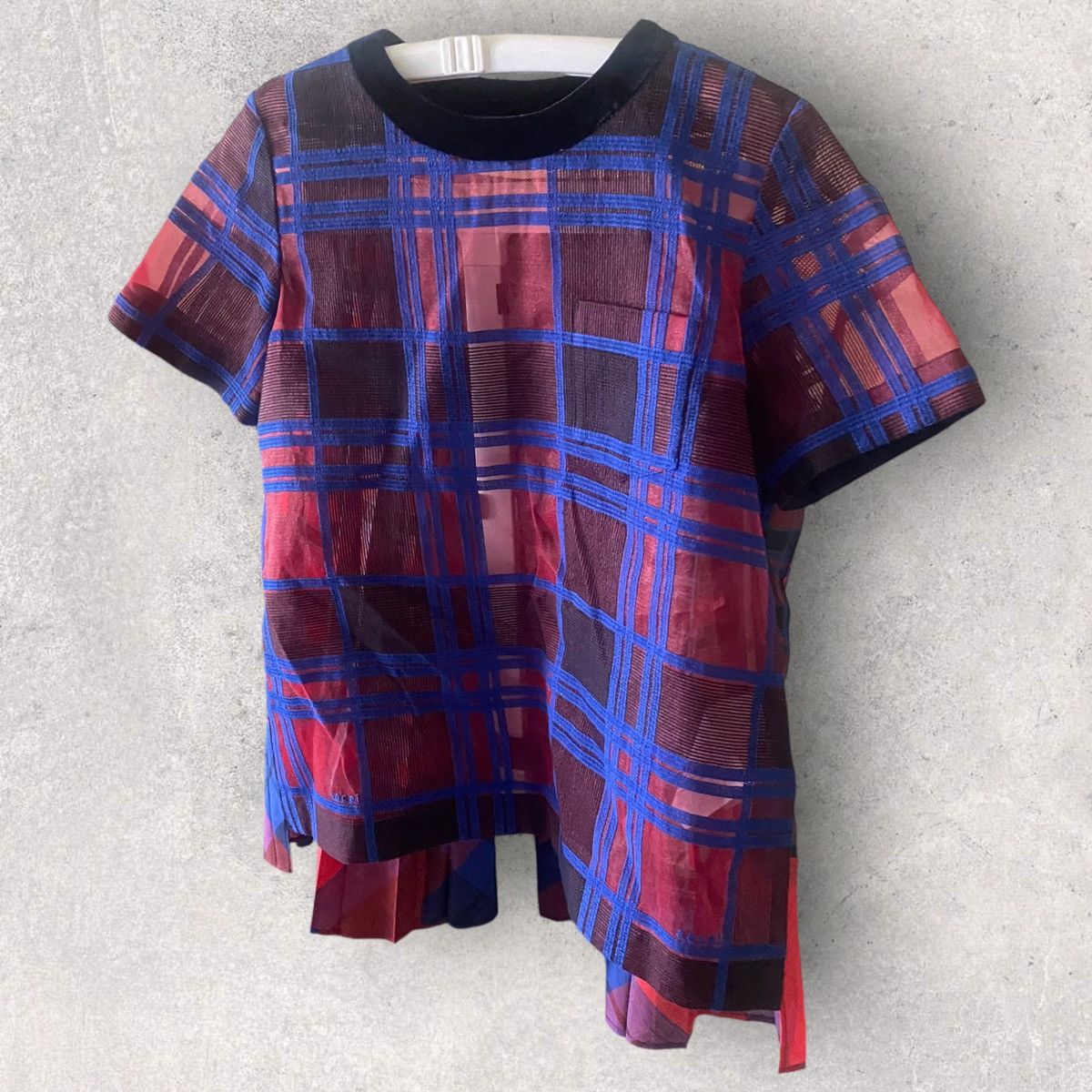 Sacai Pre Fall 2018 Red/Blue Plaid Back Pleated Oversize Blouse Size S / US 4 / IT 40 - 2 Thumbnail