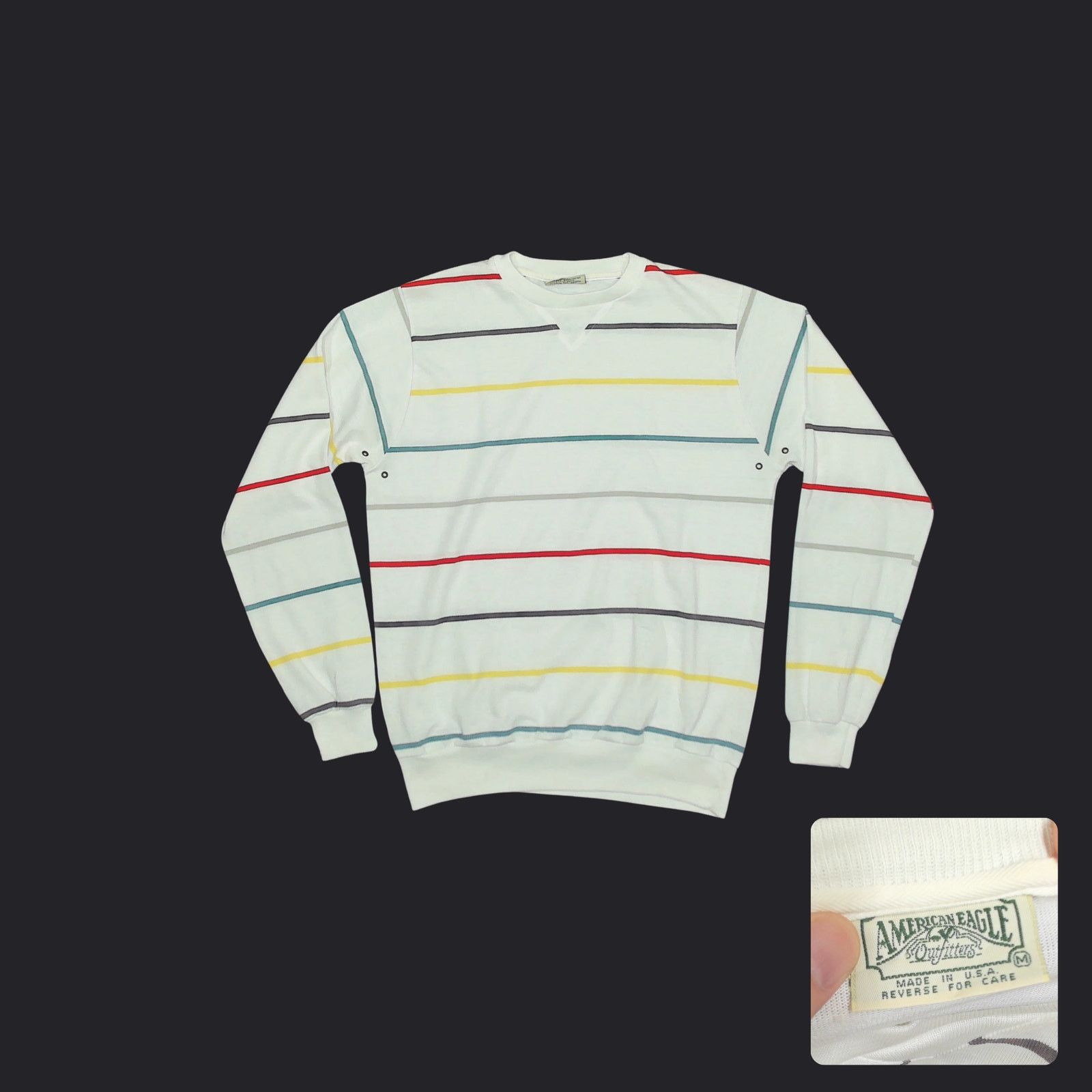 American Eagle Outfitters 90s USA American Eagle Striped V-Stitch Pullover Size US M / EU 48-50 / 2 - 1 Thumbnail