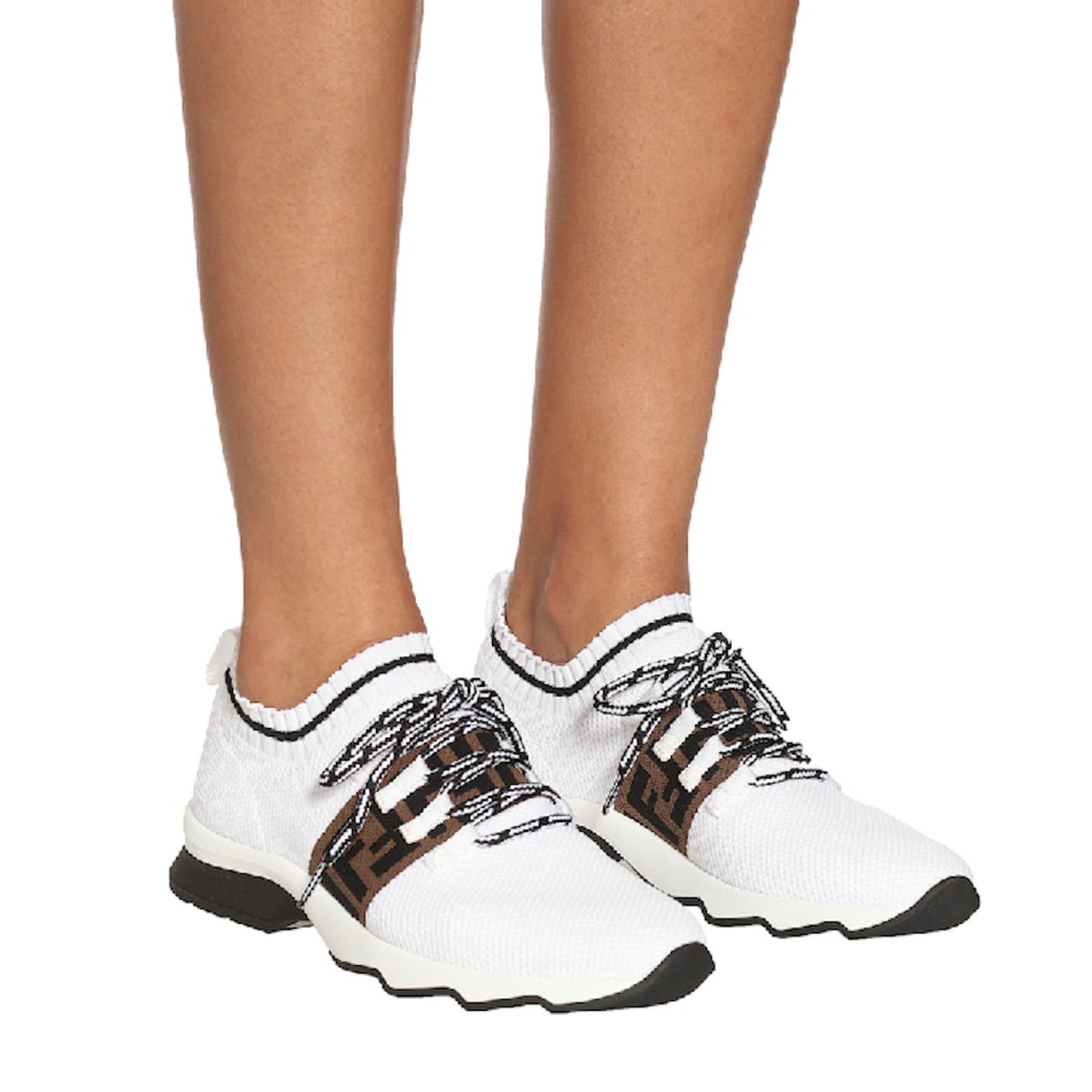 Fendi Fendi FF Knit White Sock Brown Black Logo Low Top Sneaker 41 Size US 11 / IT 41 - 4 Thumbnail