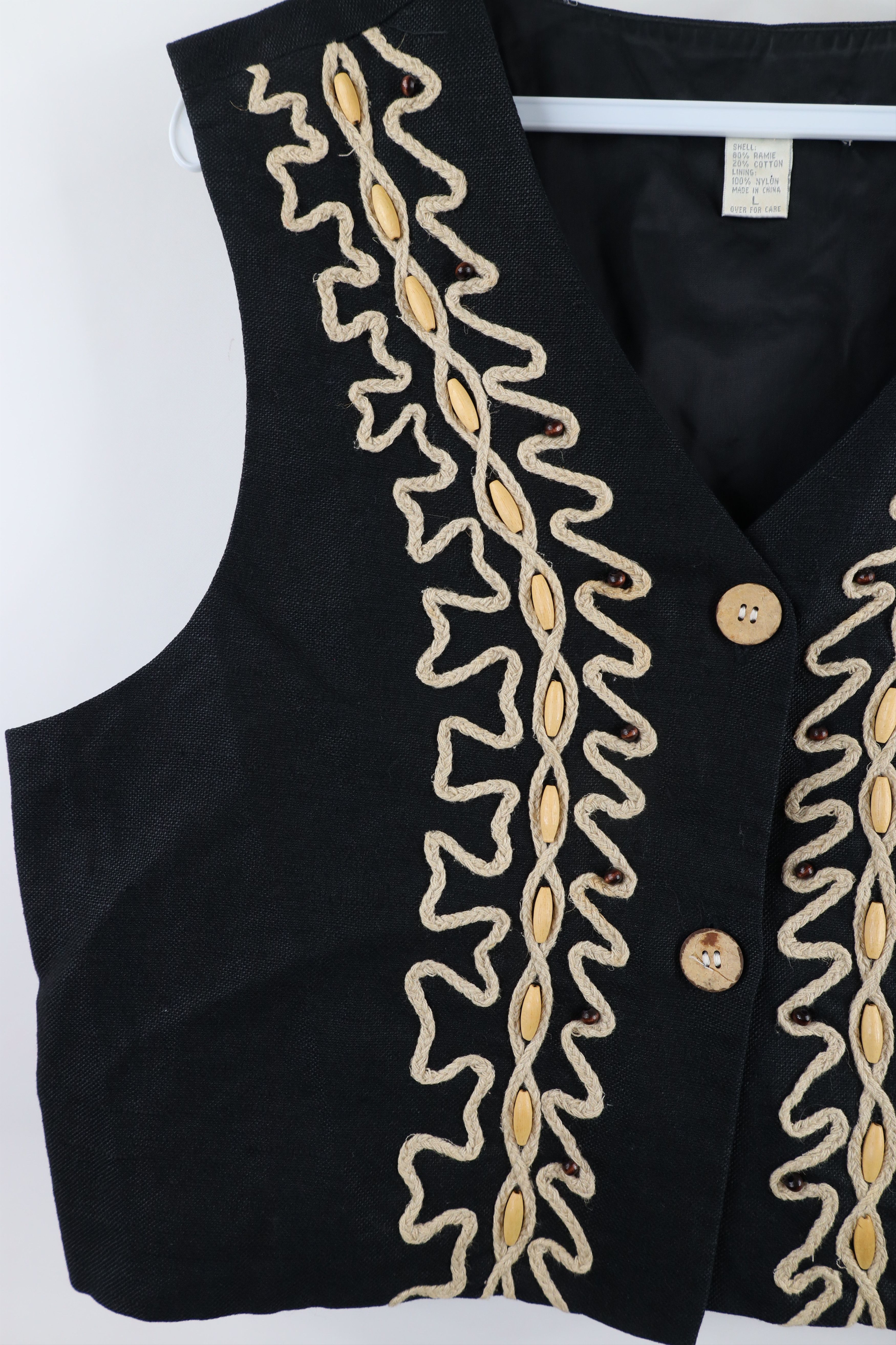 Vintage Vintage 90s Streetwear Bead Rope Button Vest Jacket Black Size L / US 10 / IT 46 - 4 Thumbnail