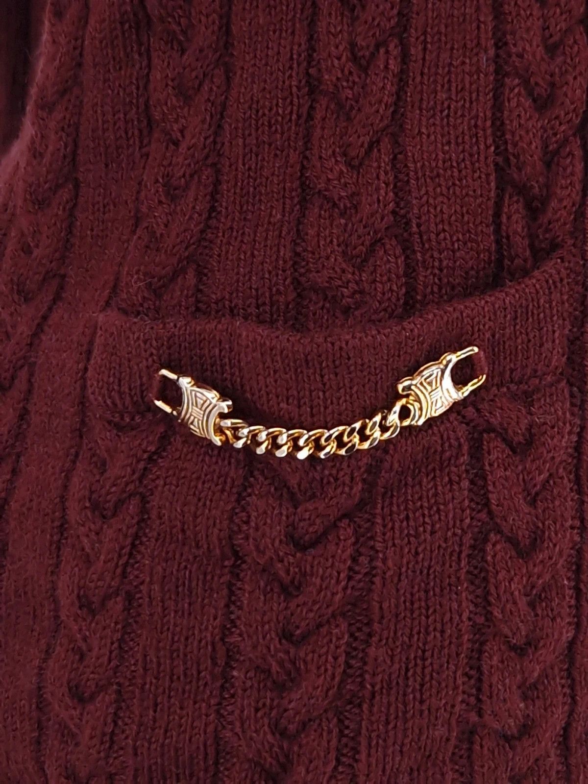 Celine Celine Cable Knit Wool Cardigan in Deep Burgundy Size M / US 6-8 / IT 42-44 - 7 Thumbnail