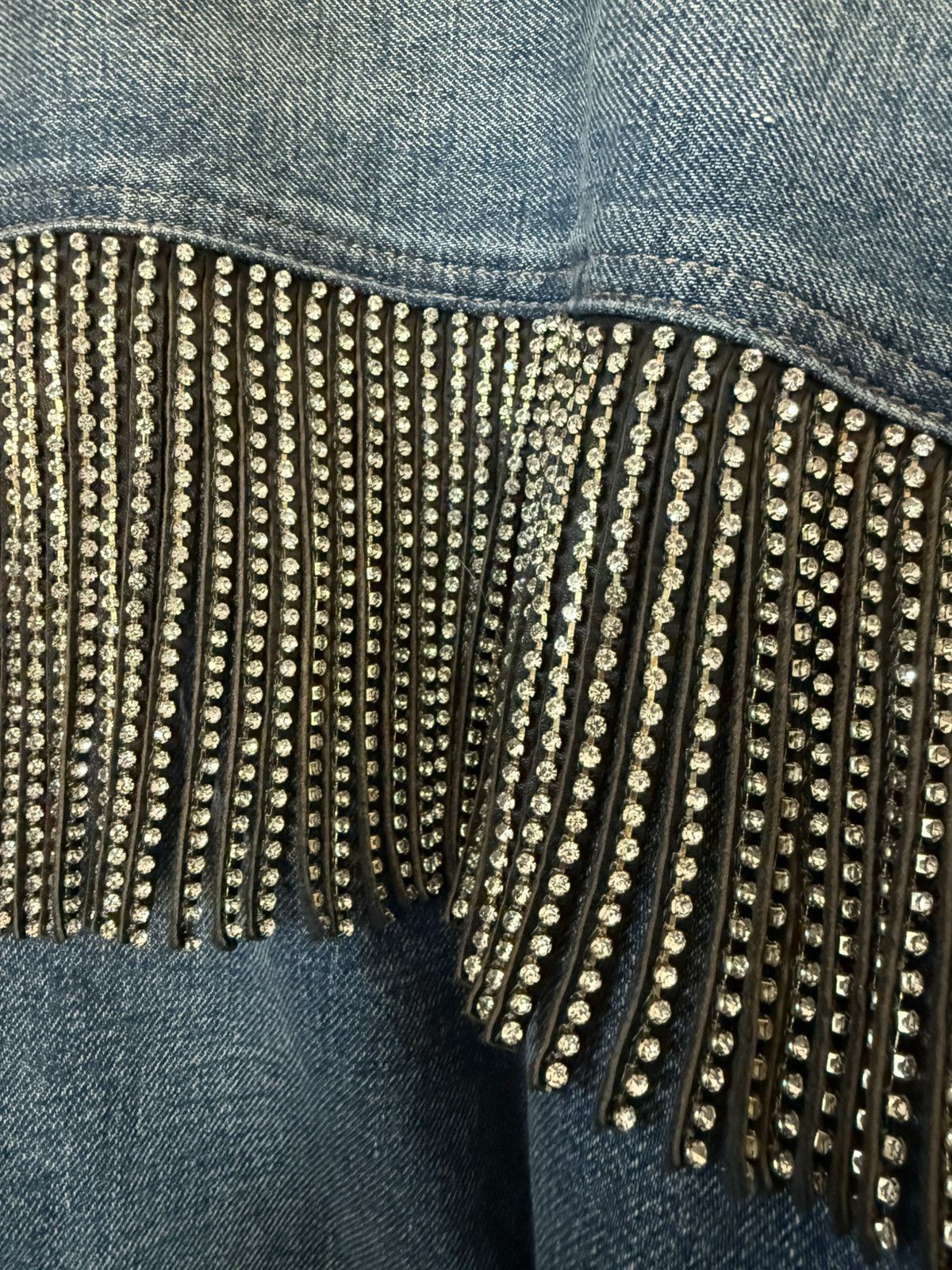 Celine Celine Shearling Lined Denim Jacket with Rhinestoned Fringes Size US M / EU 48-50 / 2 - 7 Thumbnail