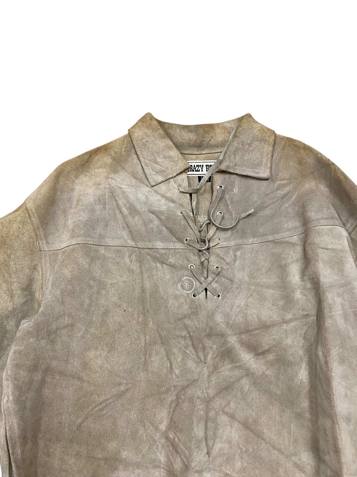 Vintage Vintage CRAZY HORSE Suede Lace-Up Jacket Cowhide Leather Size US L / EU 52-54 / 3 - 4 Thumbnail