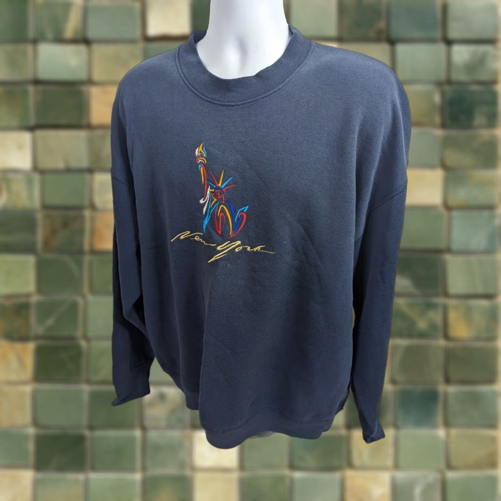 Jerzees VINTAGE NYC New York Crewneck Sweatshirt Men XL Blue Graphic Print Souvenir 90s 80s JERZEES Size US XL / EU 56 / 4 - 1 Thumbnail