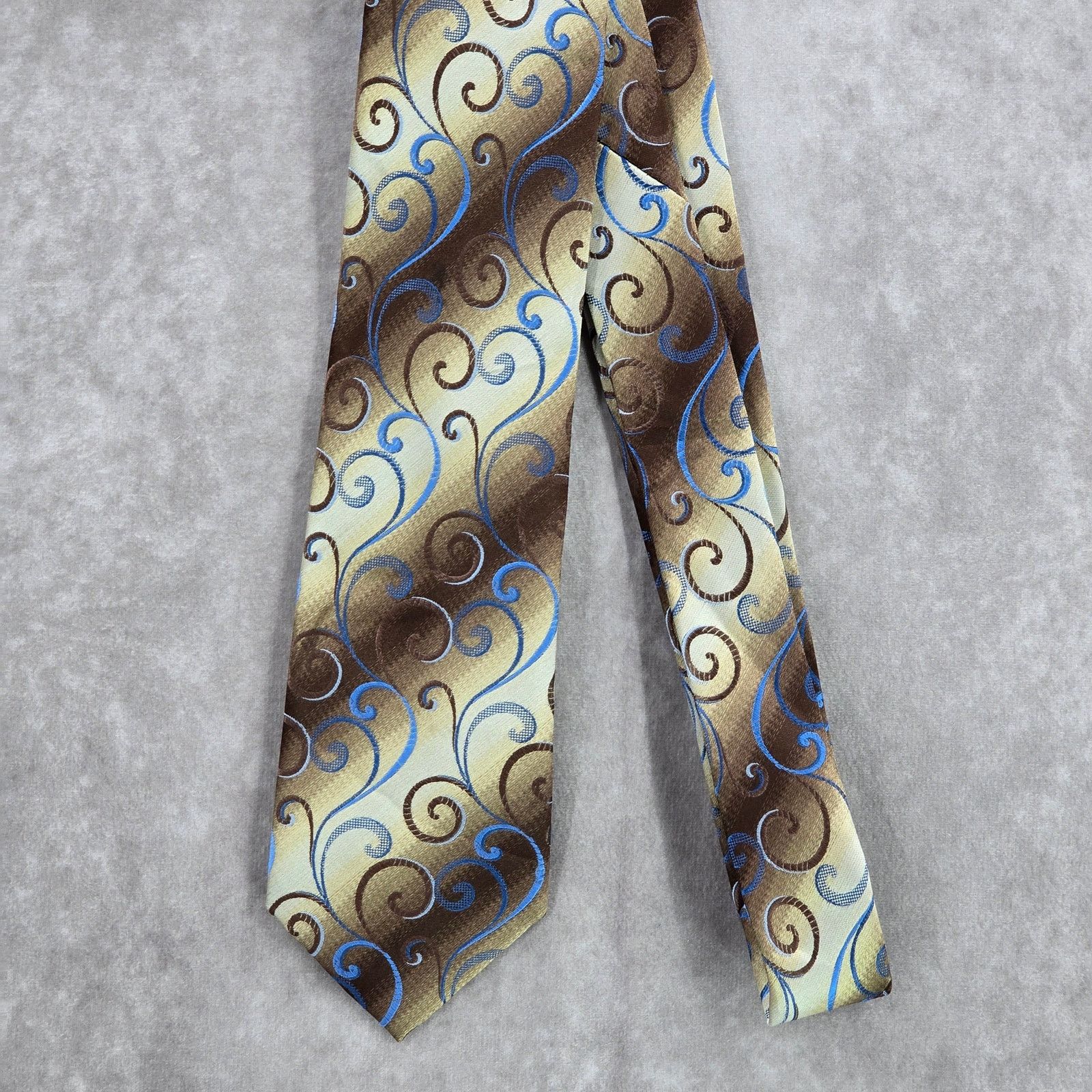 Van Heusen Van Heusen Brown Floral Stripe Swirl Silk Poly Men Neck Tie Size 30 - 2 Thumbnail