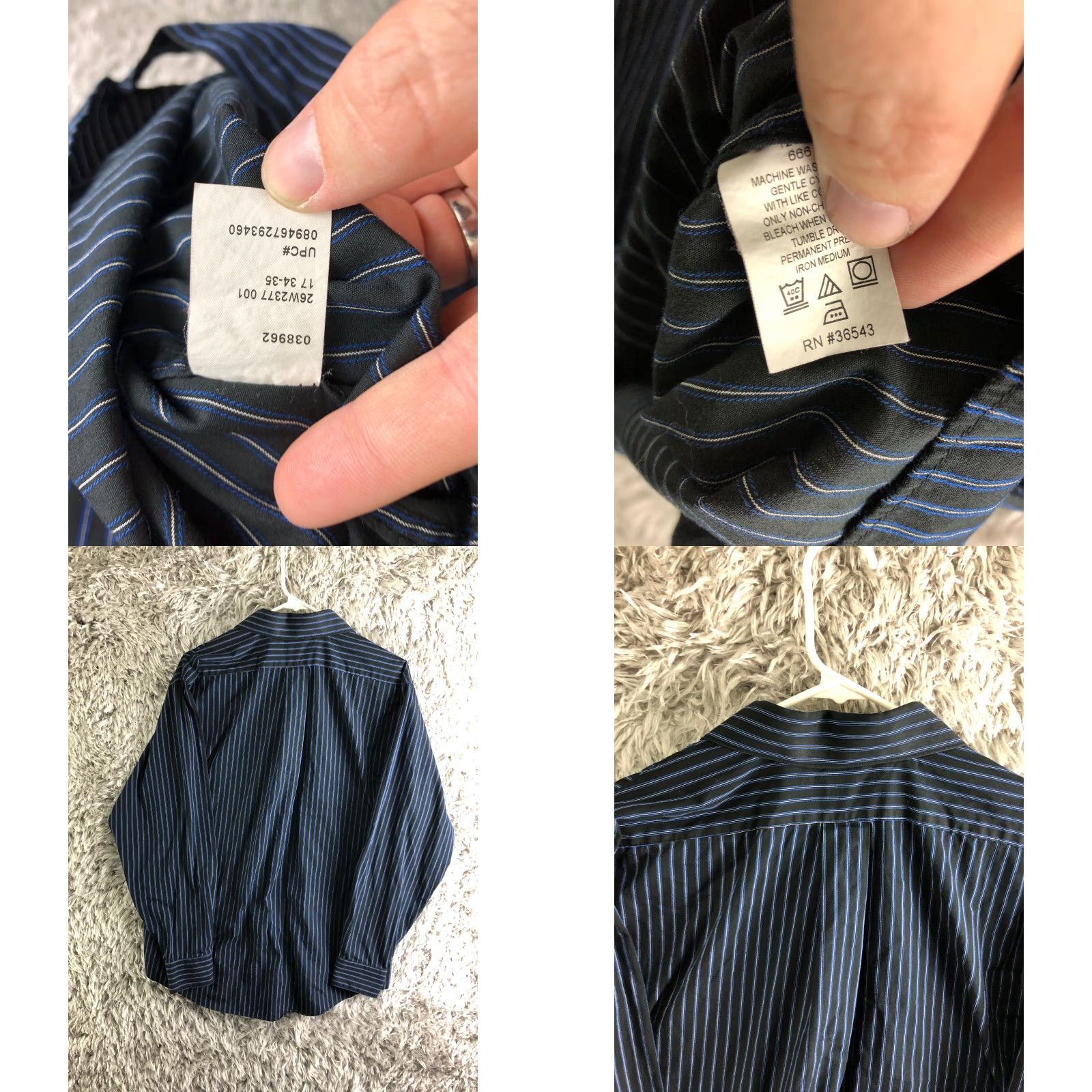 Arrow Arrow Shirt XL Blue Striped Mens Long Sleeve Spread Collar Wrinkle Free Button-Up Regular Fit Apparel Size US XL / EU 56 / 4 - 8 Thumbnail