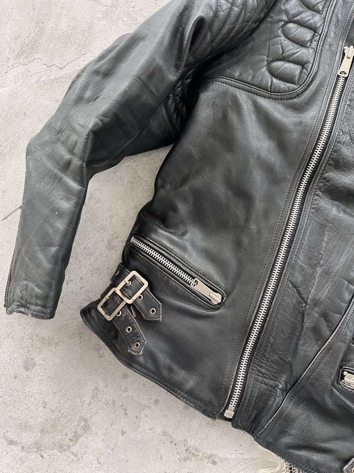 Genuine Leather Vintage Harley Davidson style Faded Black Moto Bomber Jacket Size US L / EU 52-54 / 3 - 11 Thumbnail