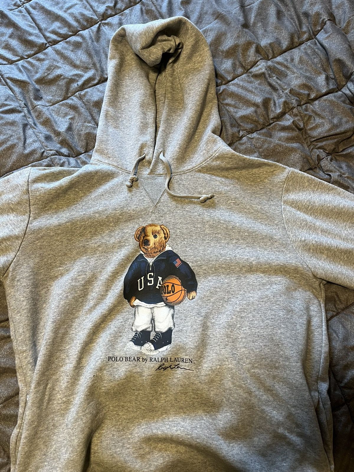 Polo Ralph Lauren × Vintage RARE Vintage Gray Polo Bear USA Basketball Hoodie Size US L / EU 52-54 / 3 - 2 Thumbnail