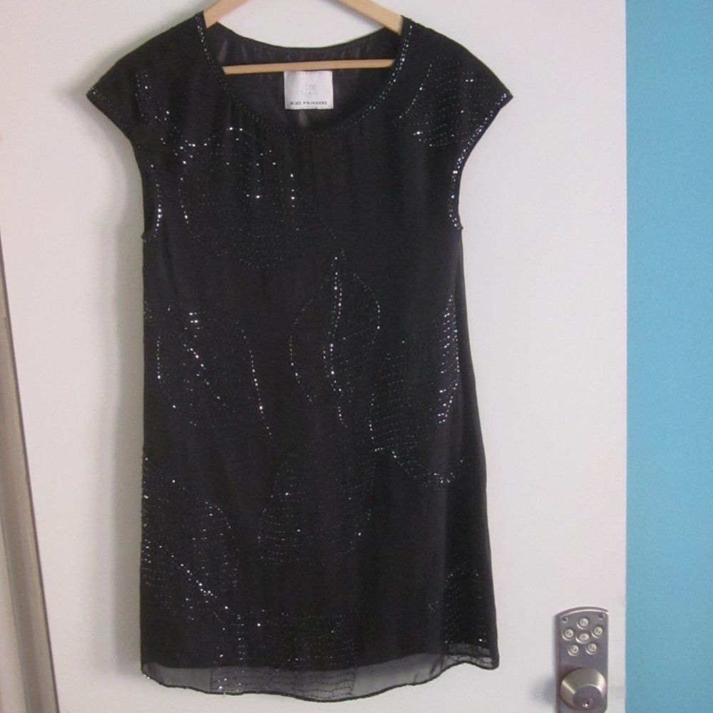 PRINCESS POLLY Bizz Princess Black Silk Dress Size S Beaded Leaf Pattern em Size S / US 4 / IT 40 - 6 Thumbnail