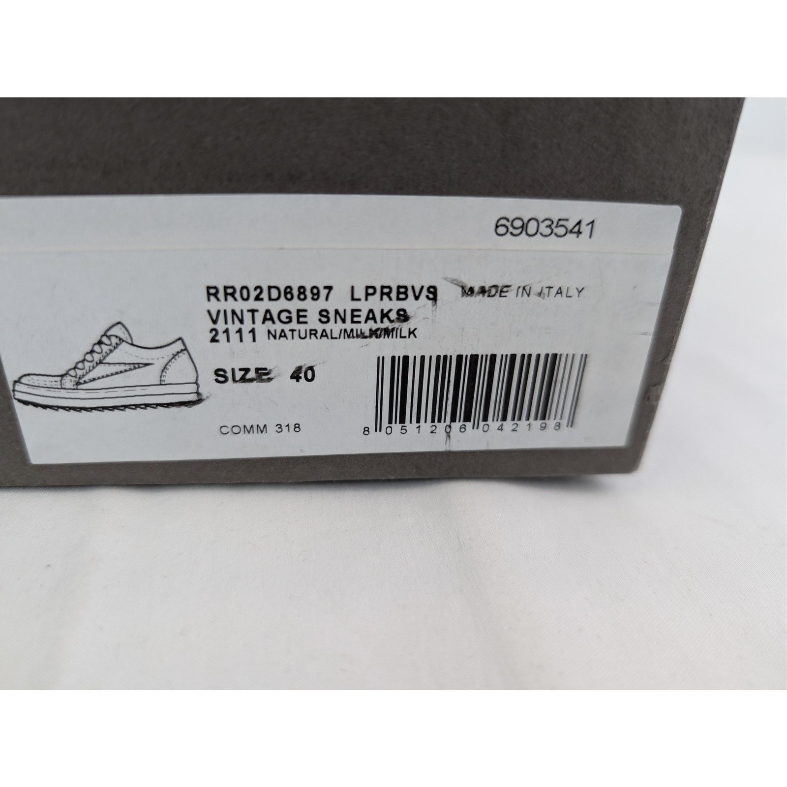 Rick Owens o1rshd1 Leather Vintage Sneakers in Natural / Milk / Milk Size US 7 / EU 40 - 21 Thumbnail