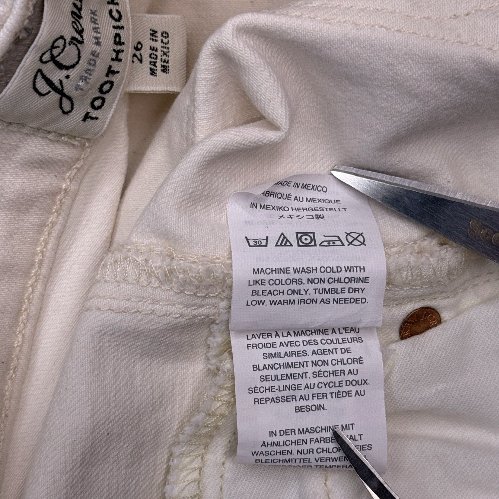 J.Crew J.CREW Toothpick Jeans Womens 26 Ivory Low Rise Stretch Denim Ankle 5-Pocket Modern Regular Size 26" / US 2 / IT 38 - 6 Thumbnail