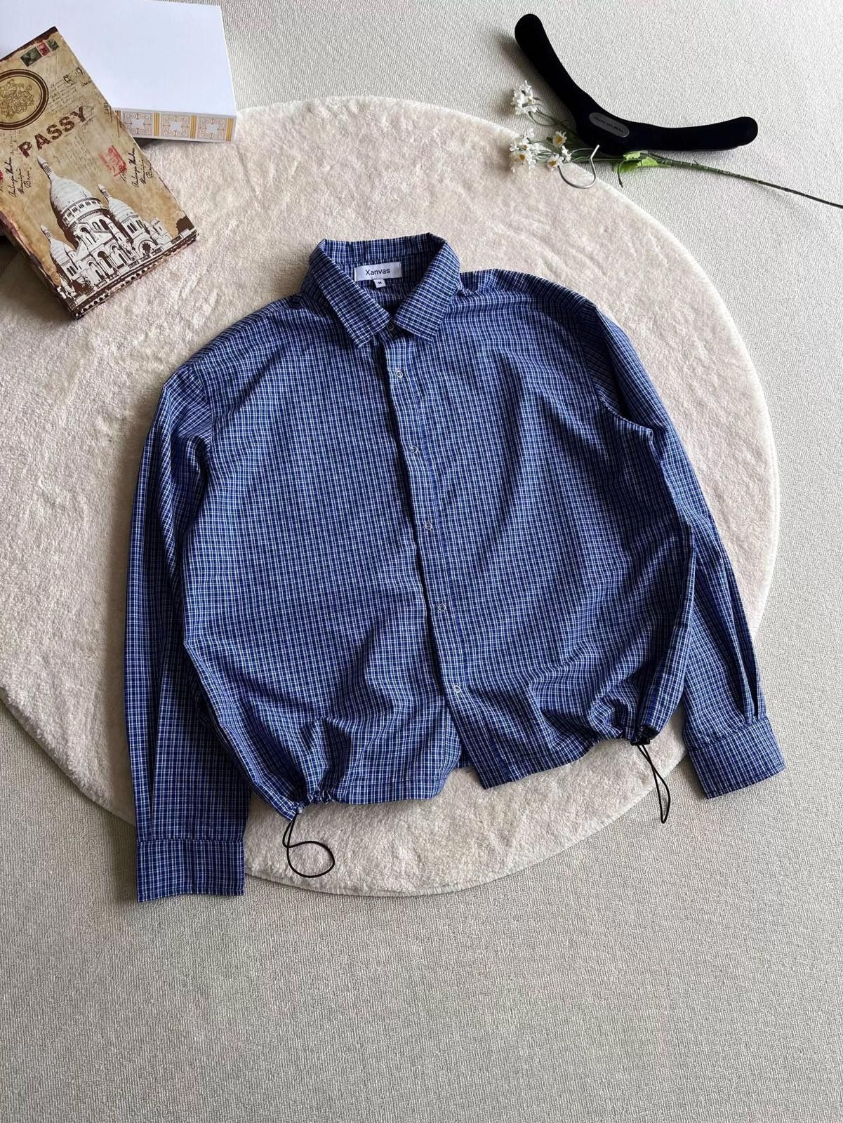 Vintage Blue Checkered Casual Shirt, Relaxed Fit Drawstring Hem Size US M / EU 48-50 / 2 - 1 Thumbnail