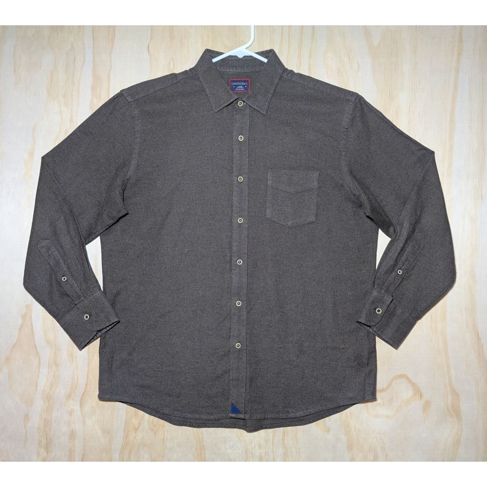 UNTUCKit UNTUCKit Men's Large Flannel Shirt Solid Brown Long Sleeve Size US L / EU 52-54 / 3 - 1 Thumbnail