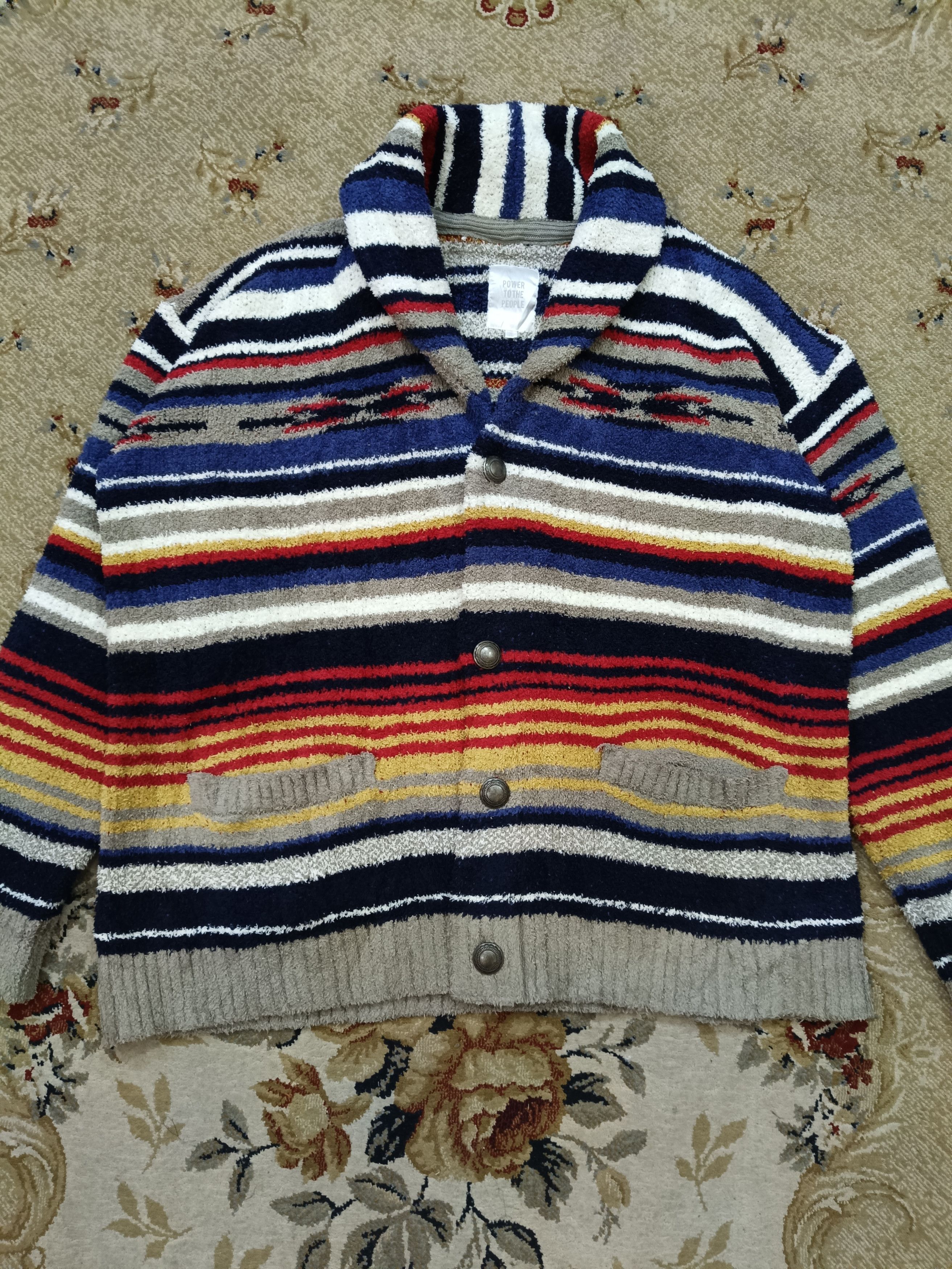 Japanese Brand Power To The People Colourful Stripes Knitwear Size US XL / EU 56 / 4 - 1 Thumbnail