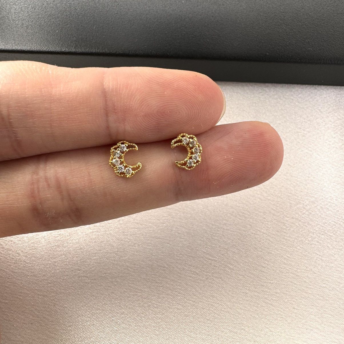 Designer Small CZ Moon Stud Earrings for Women Size ONE SIZE - 5 Thumbnail