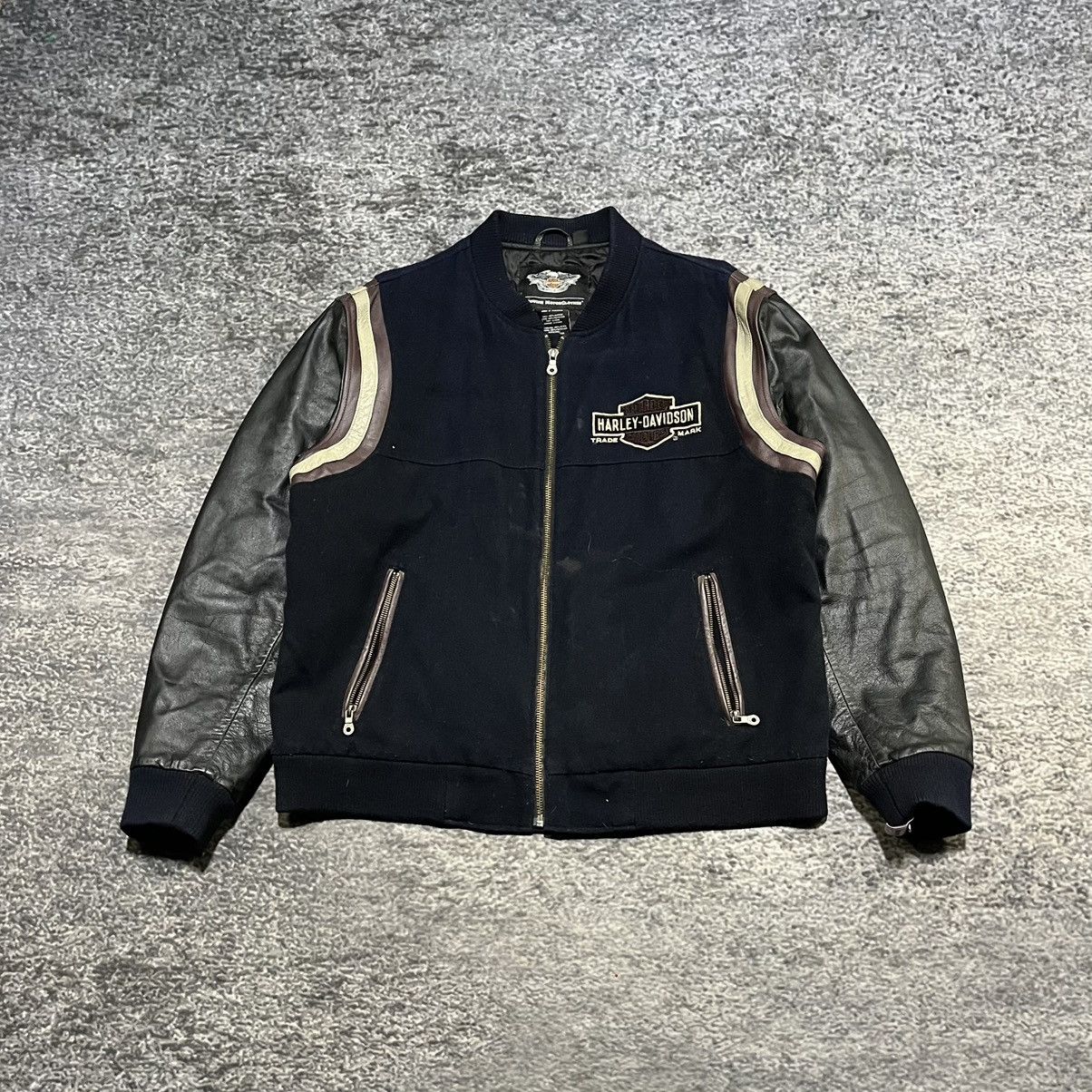 Harley Davidson VINTAGE HARLEY DAVIDSON GRUNGE LEATHER BOMBER VARSITY JACKET Size US XL / EU 56 / 4 - 1 Thumbnail