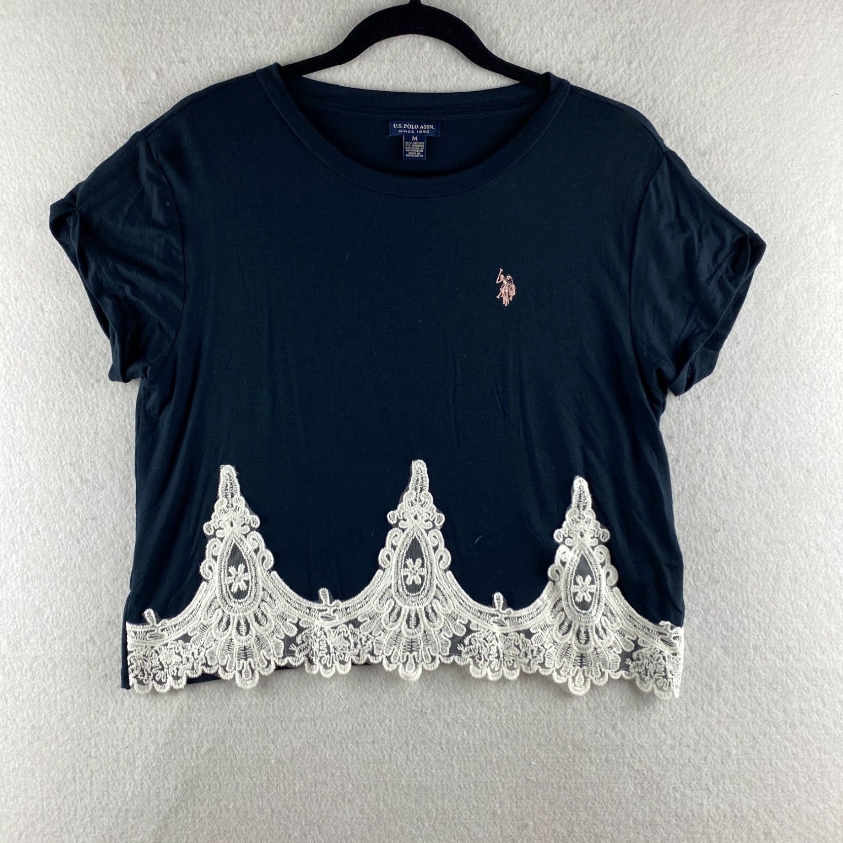 Vintage US Polo Assn Shirt Womens M Blue Crochet Embroidered Cropped Cap Sleeve Shirt Size M / US 6-8 / IT 42-44 - 2 Thumbnail