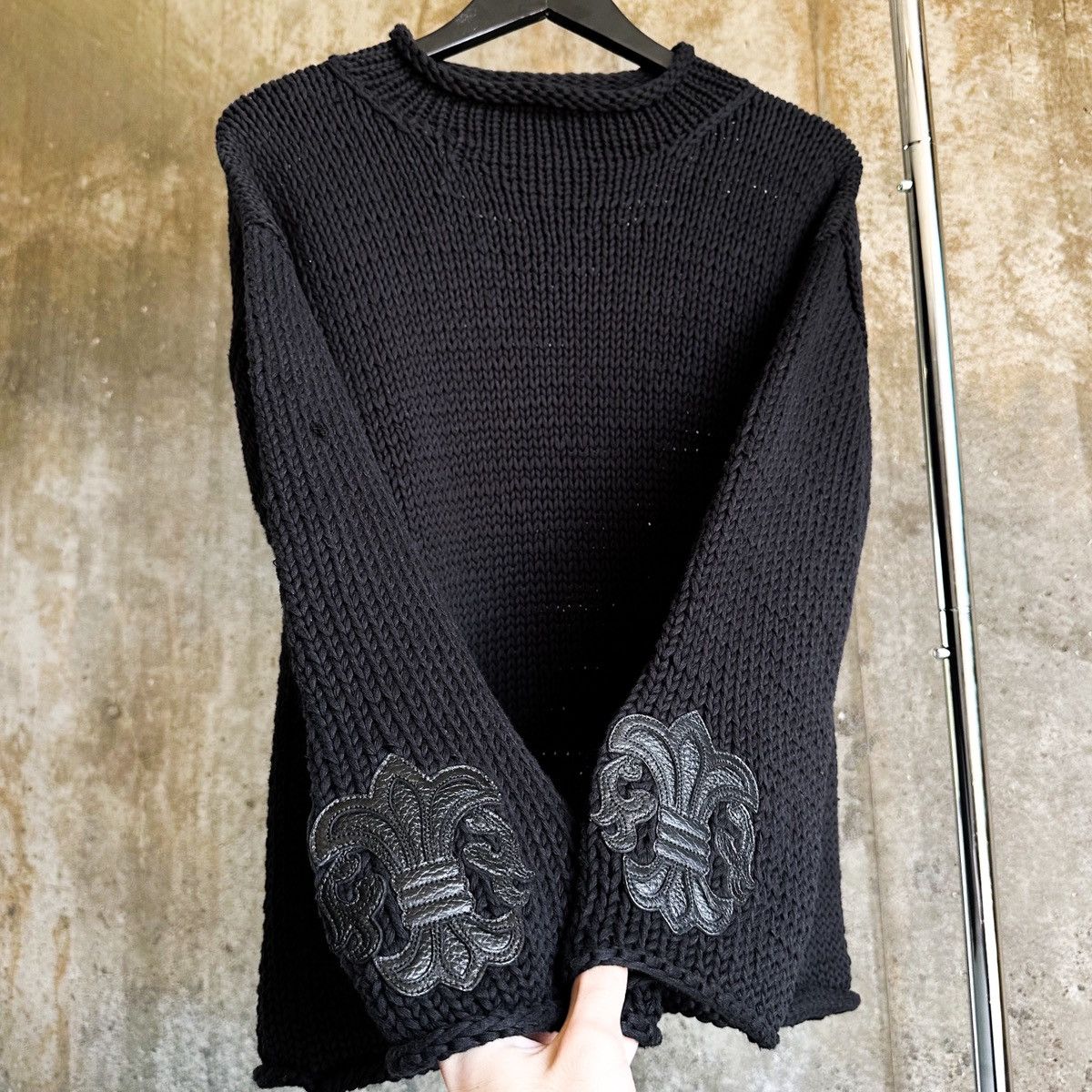 Chrome Hearts 2000’s Fleur Cross Patch Roll Neck Heavy Knit Sweater Size US M / EU 48-50 / 2 - 2 Thumbnail