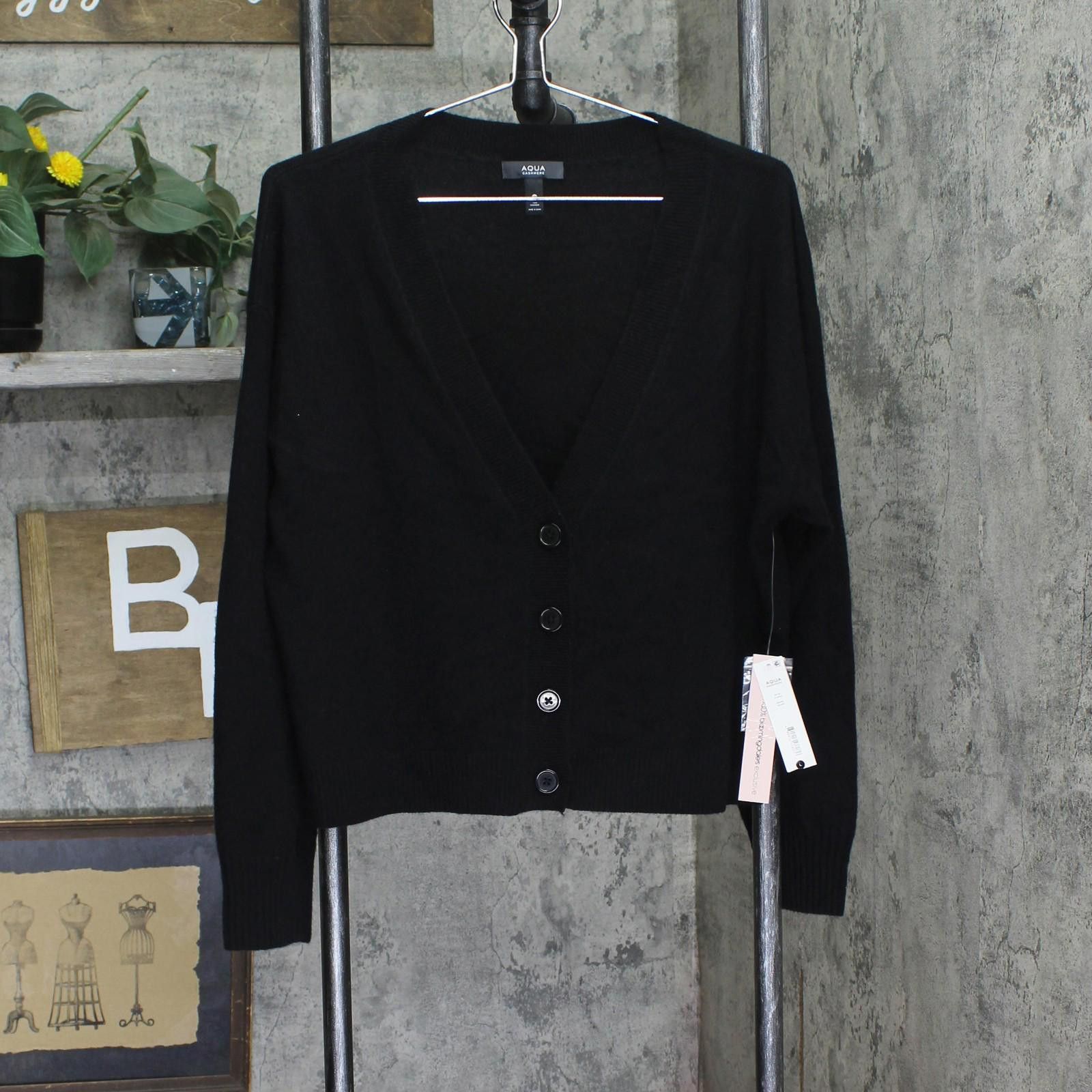 Nwt Aqua Up Sweater Cashmere V-neck Cardigan V10337 Black L