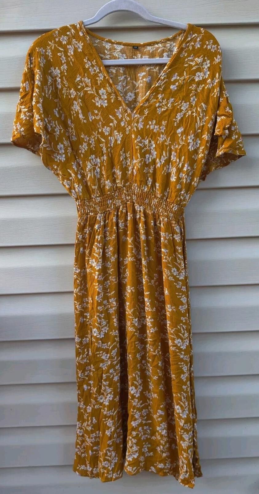 The Unbranded Brand Women Dress Marigold Mustard Yellow White Floral Print Ruffl Size XS / US 0-2 / IT 36-38 - 2 Thumbnail