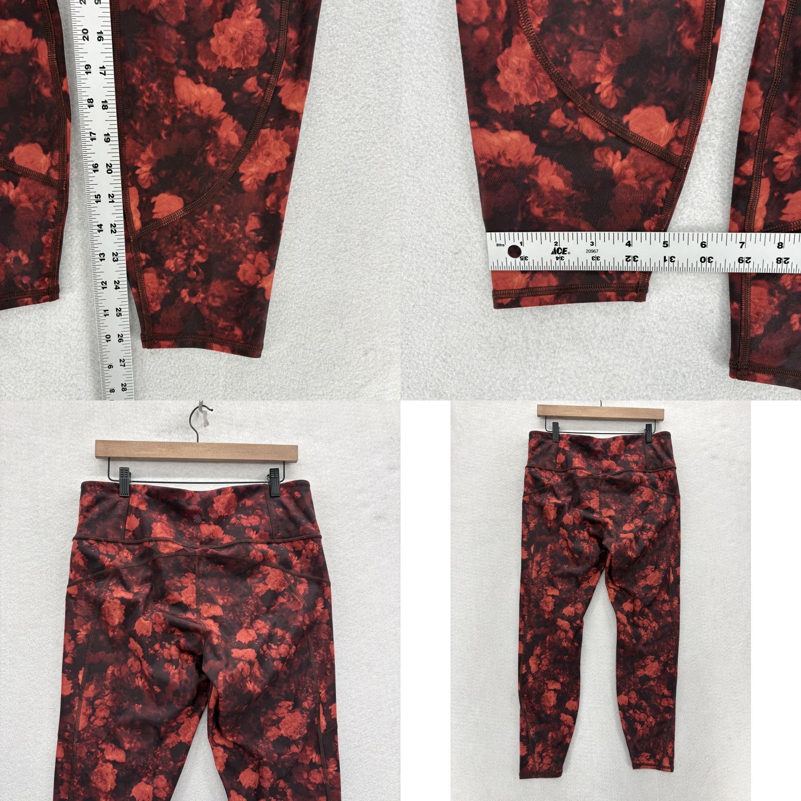 Athleta VINTAGE Athleta Rainier Printed Tight Leggings Womens L Red Floral Zip Pockets Ankle Size 36" / US 14 / IT 50 - 8 Thumbnail