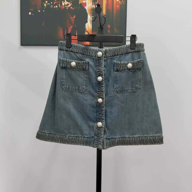 Miu Miu Miu Miu Summer Denim A-Line Skirt for Women 0089 Size 30" / US 8 / IT 44 - 1 Thumbnail