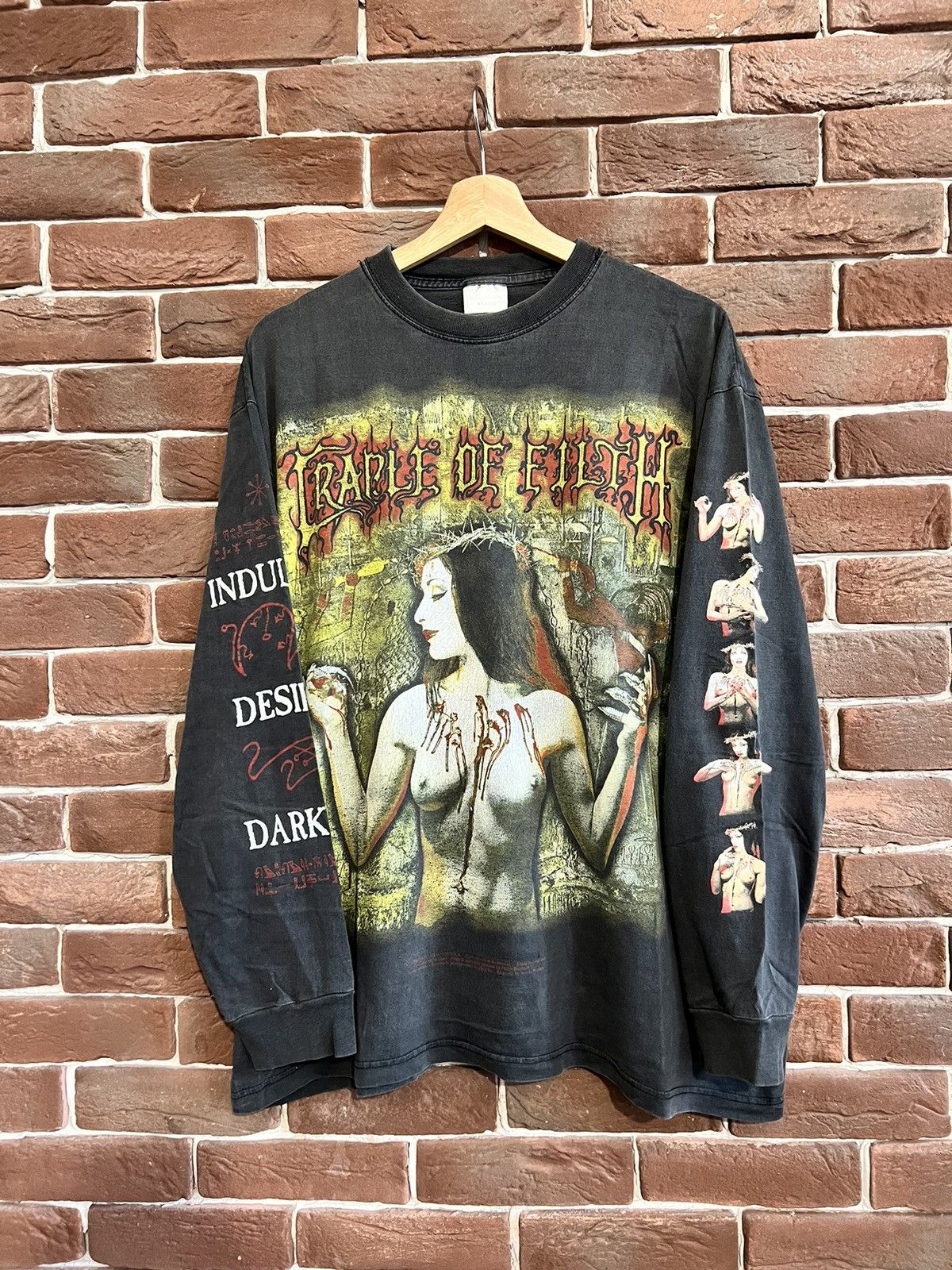 image of Band Tees x Grail Vintage 1998 Cradle Of Filth "praise The Whore" Band Tshirt in Washed Black (Size